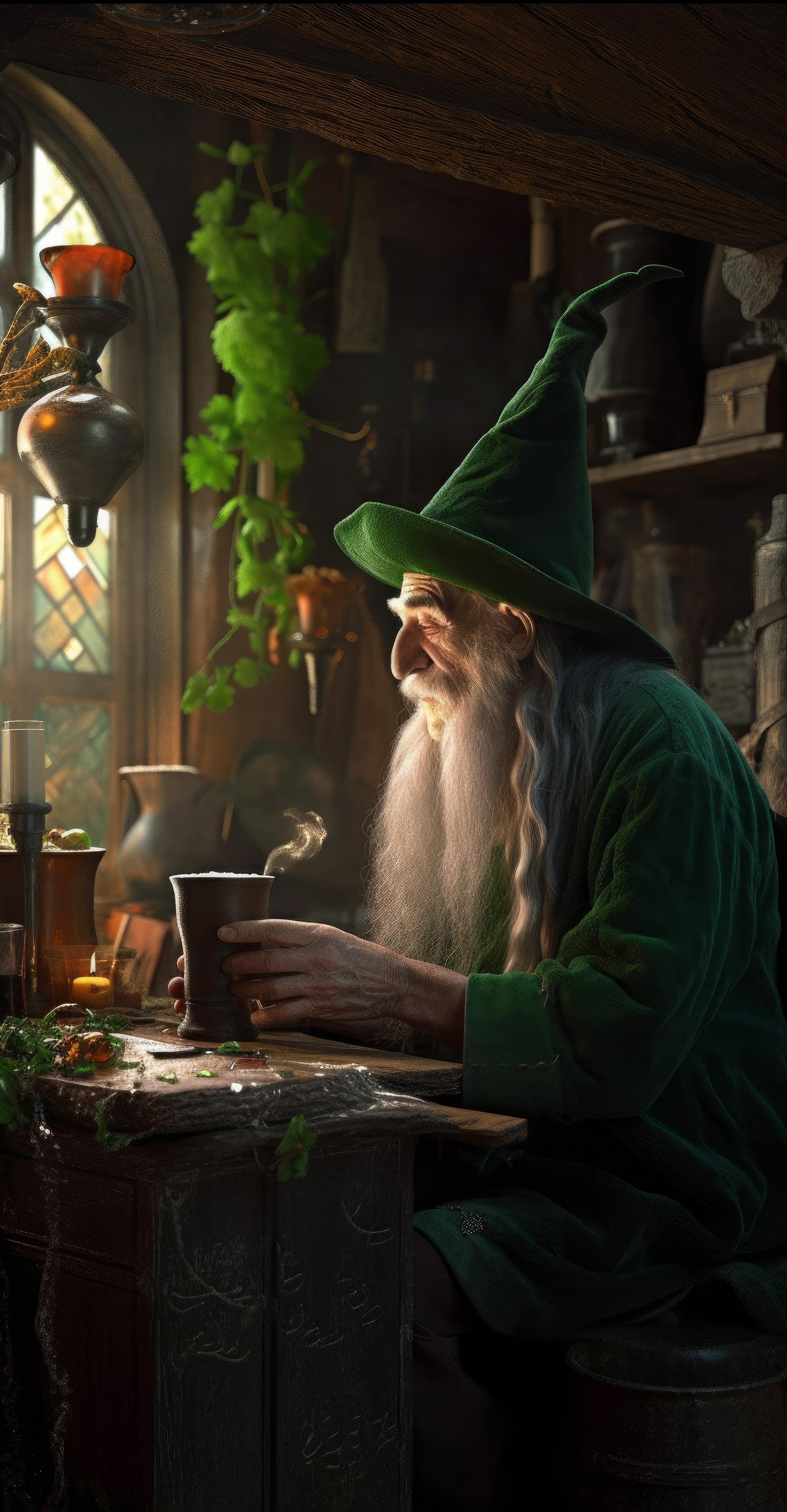 Ai Art Illustration Vertical Wizard Wizards Hat Sitting Beard 2450x4706