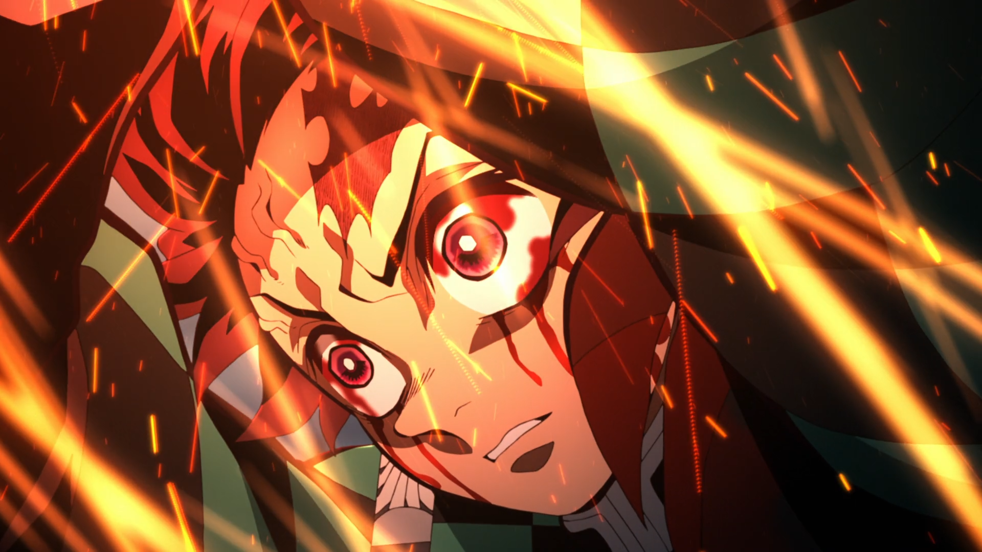 Kimetsu No Yaiba Anime Anime Screenshot Kamado Tanjiro Earring Fire Night Kimono Katana Anime Boys A 1920x1080