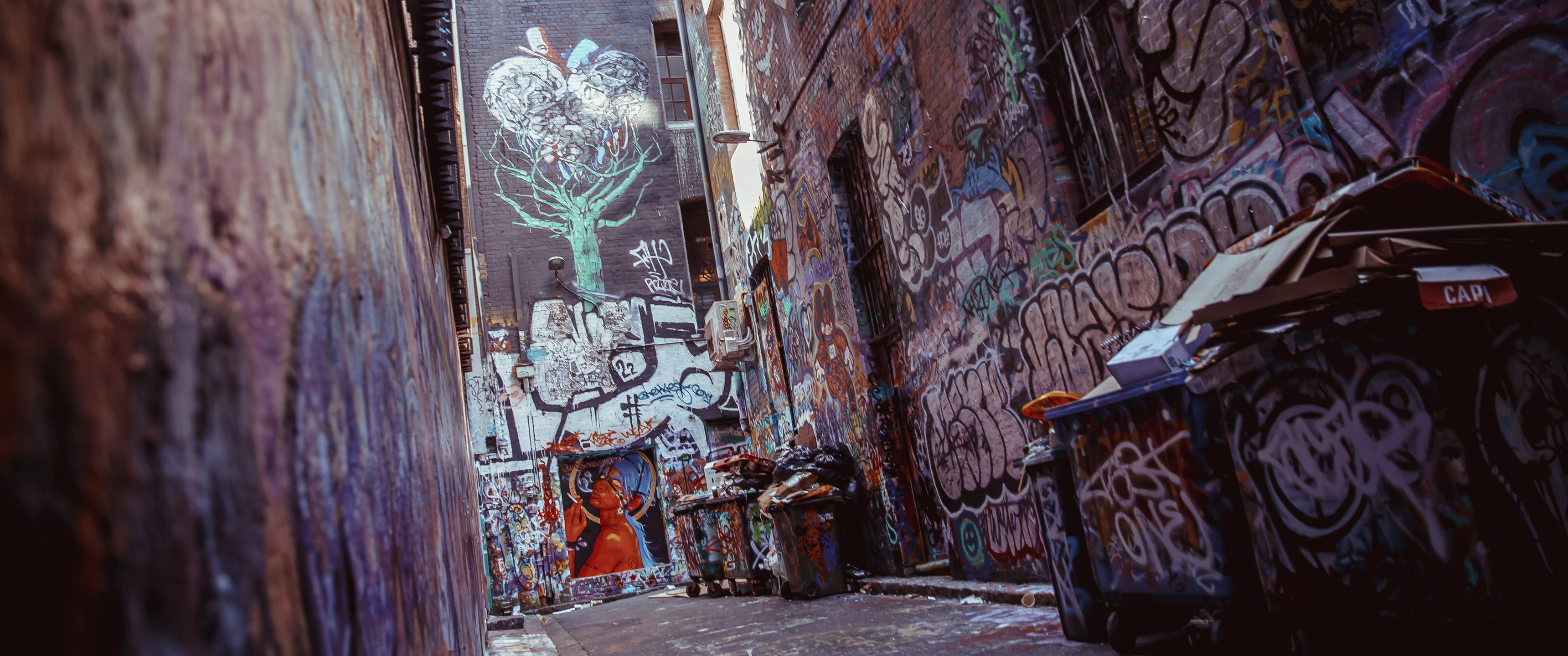 Melbourne City Australia Graffiti Alleyway 3440x1440