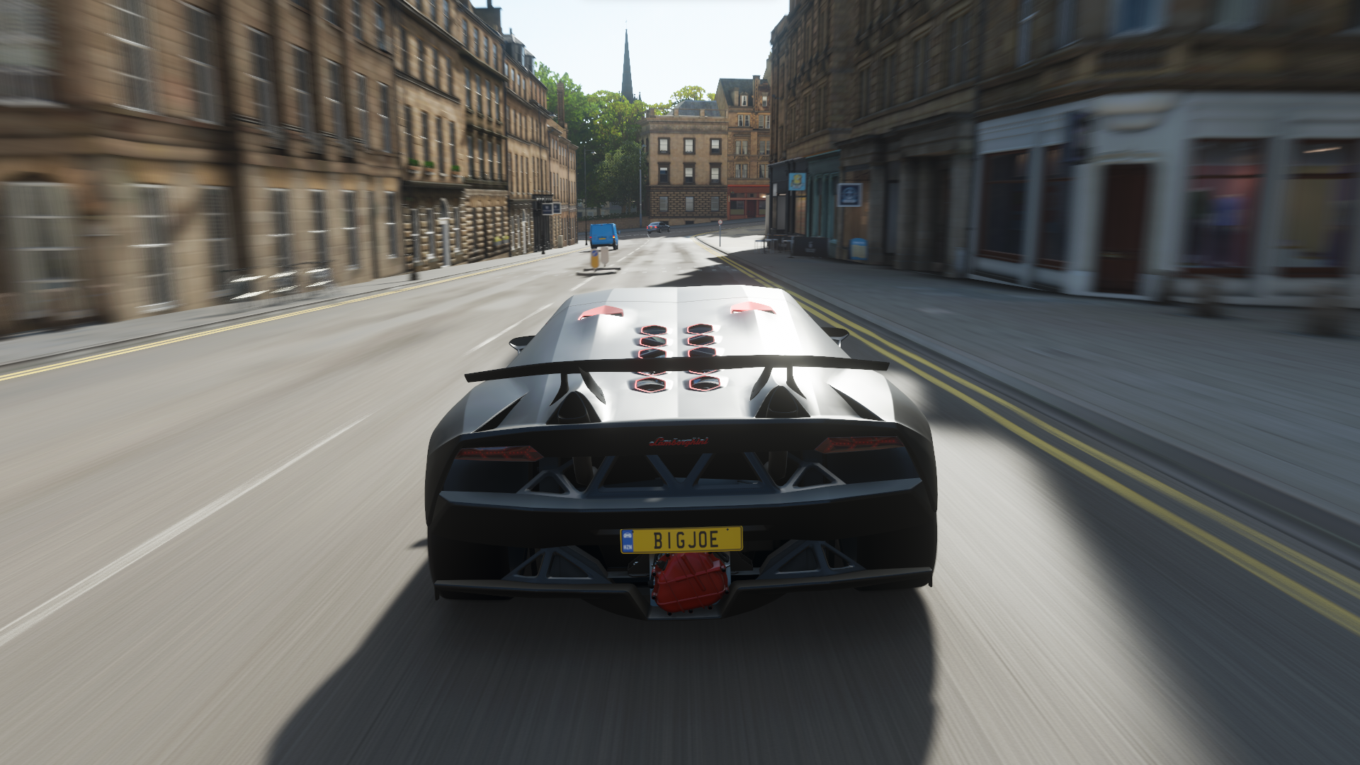 Forza Forza Horizon 4 Racing Car CGi Video Games Licence Plates Road Building Rear View 1920x1080