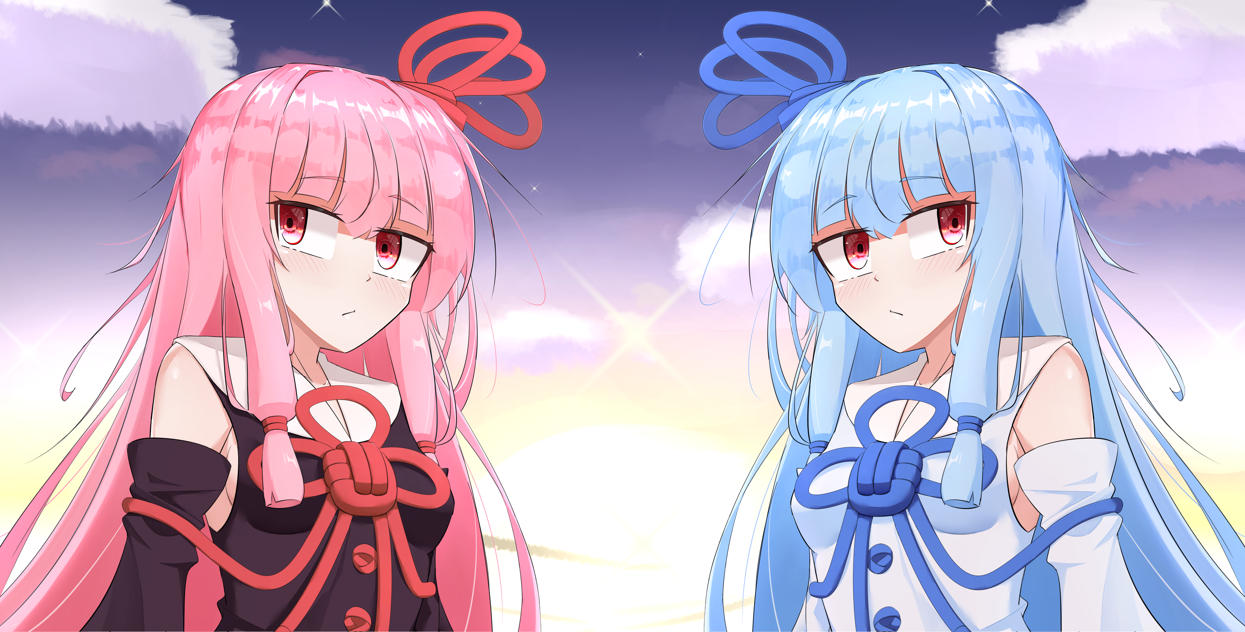 Anime Anime Girls Voiceroid Kotonoha Akane Kotonoha Aoi Long Hair Pink Hair Blue Hair Pink Eyes Twin 4200x2131