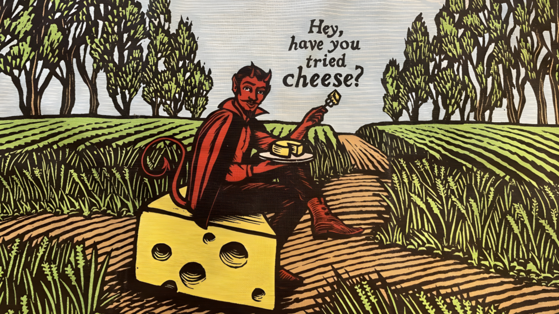 Devil Cheese Text Wheat Field 1920x1080