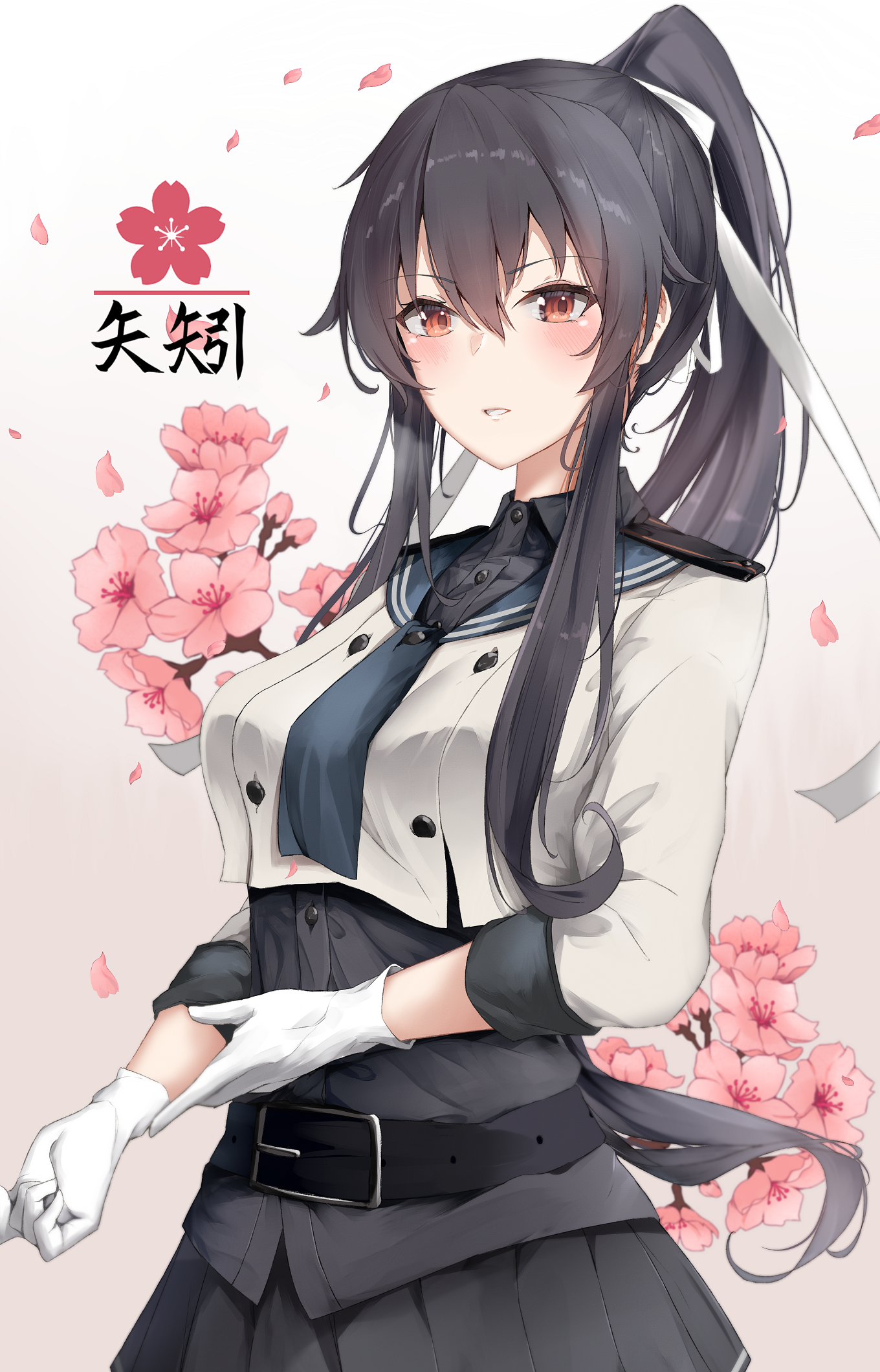 Anime Anime Girls Kantai Collection Yahagi KanColle Ponytail Black Hair Solo Artwork Digital Art Fan 1360x2120