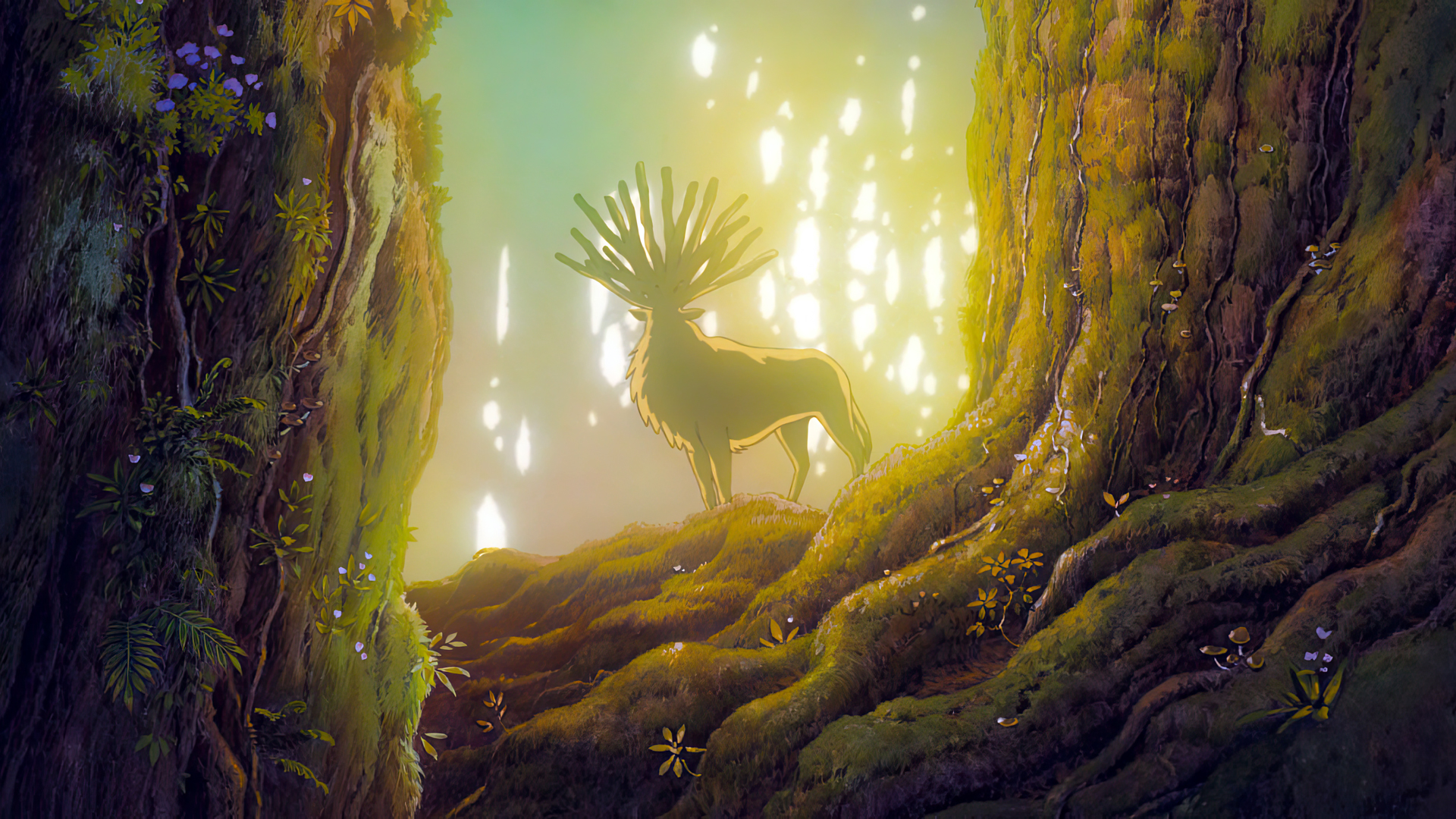 Princess Mononoke Animated Movies Film Stills Anime Animation Trees Forest Roots Forest Spirit Shish 1920x1080