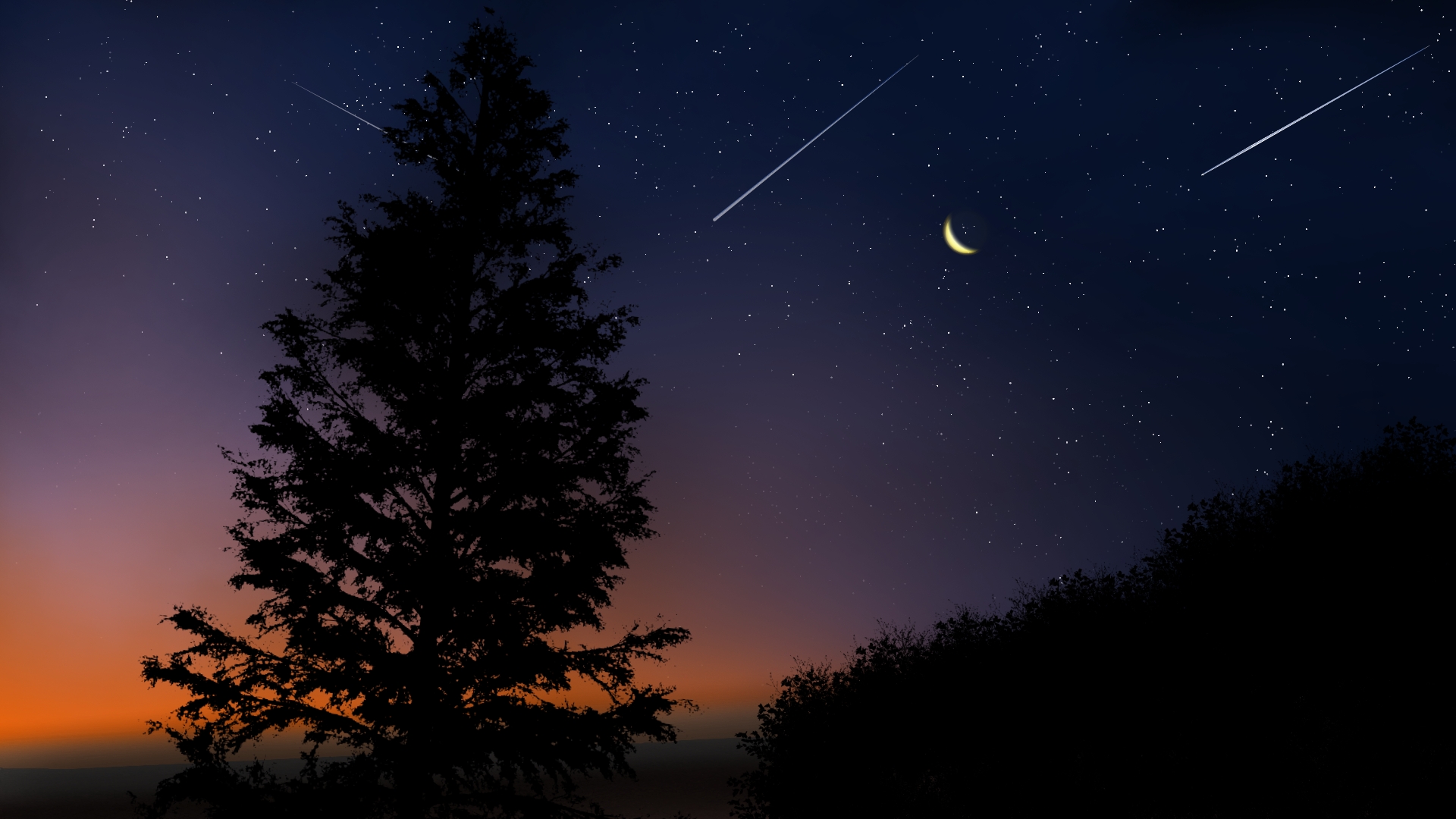Digital Painting Digital Art Nature Landscape Meteors Twilight Stars Starry Night 1920x1080