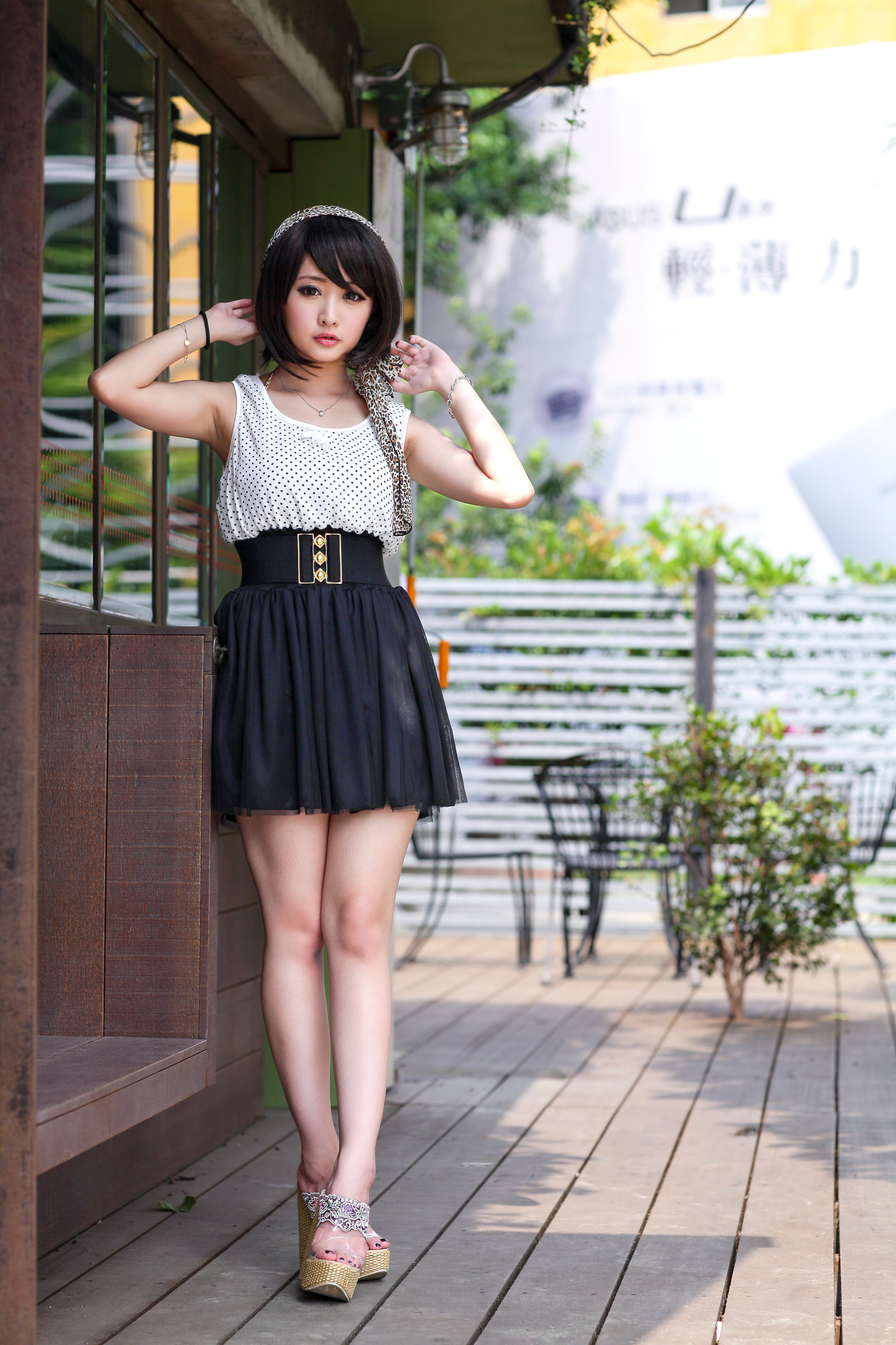 Asian Model Women Long Hair Dark Hair Women Outdoors Standing Legs Skirt Black Hair Makeup Looking A 2560x3840