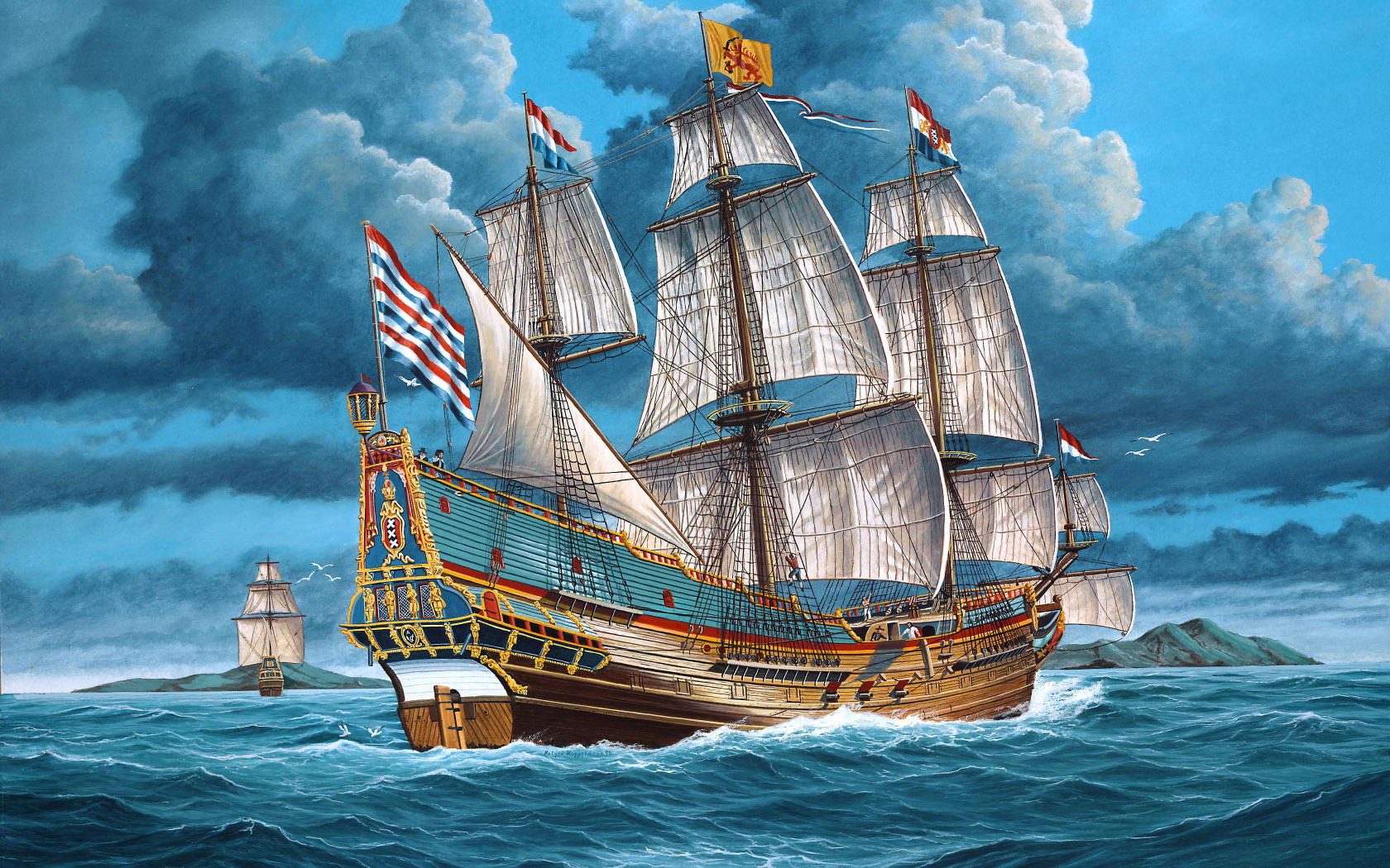 Warship Sea Army Sky Ship Water Clouds Artwork 1680x1050