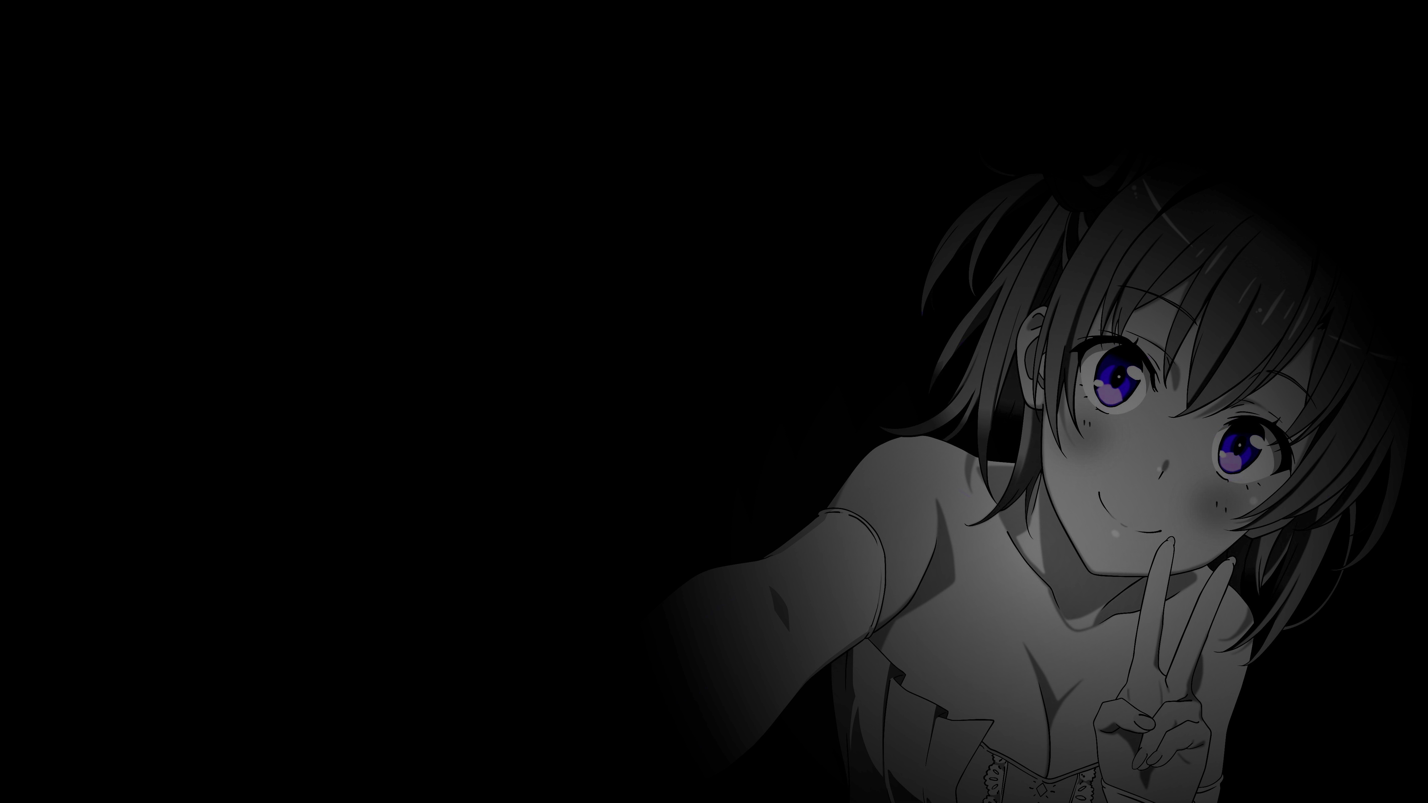 Selective Coloring Simple Background Dark Background Black Background Anime Girls 4640x2610