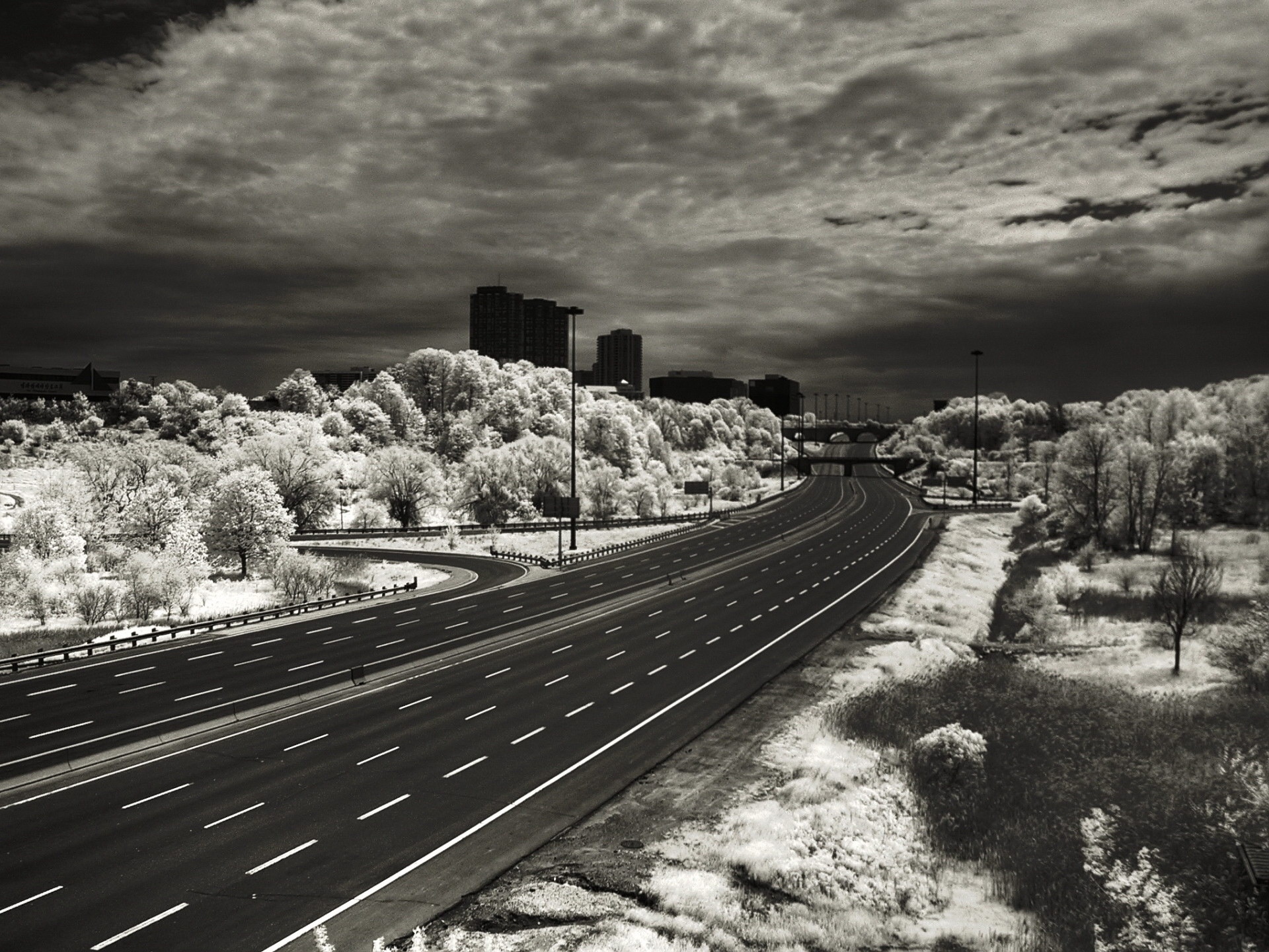 Photography Road Infrared Trees Snow Clouds Monochrome 1920x1440