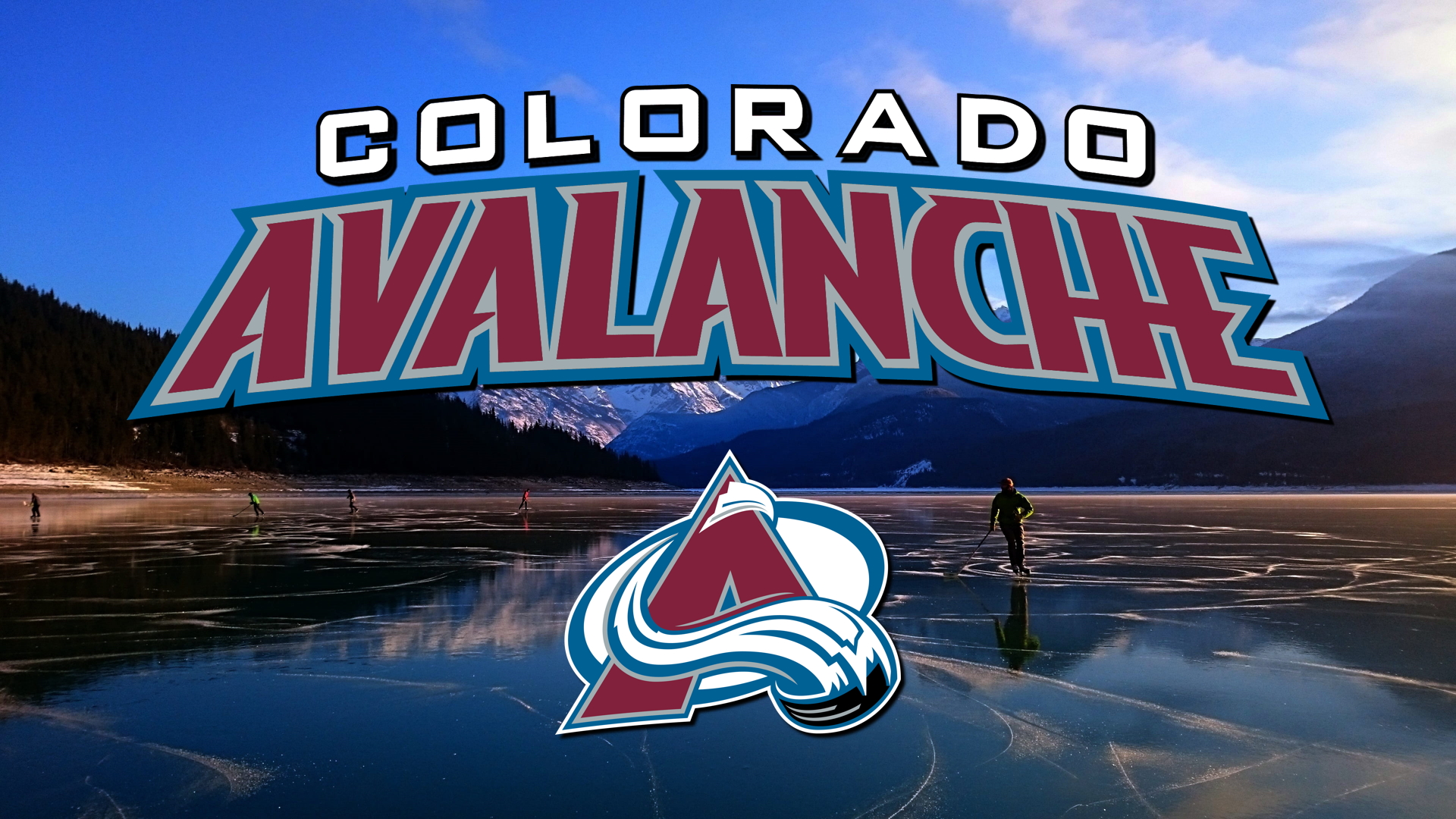 Colorado Avalanche NHL Hockey Mountains Frozen Lake Pond Hockey Logo 1920x1080