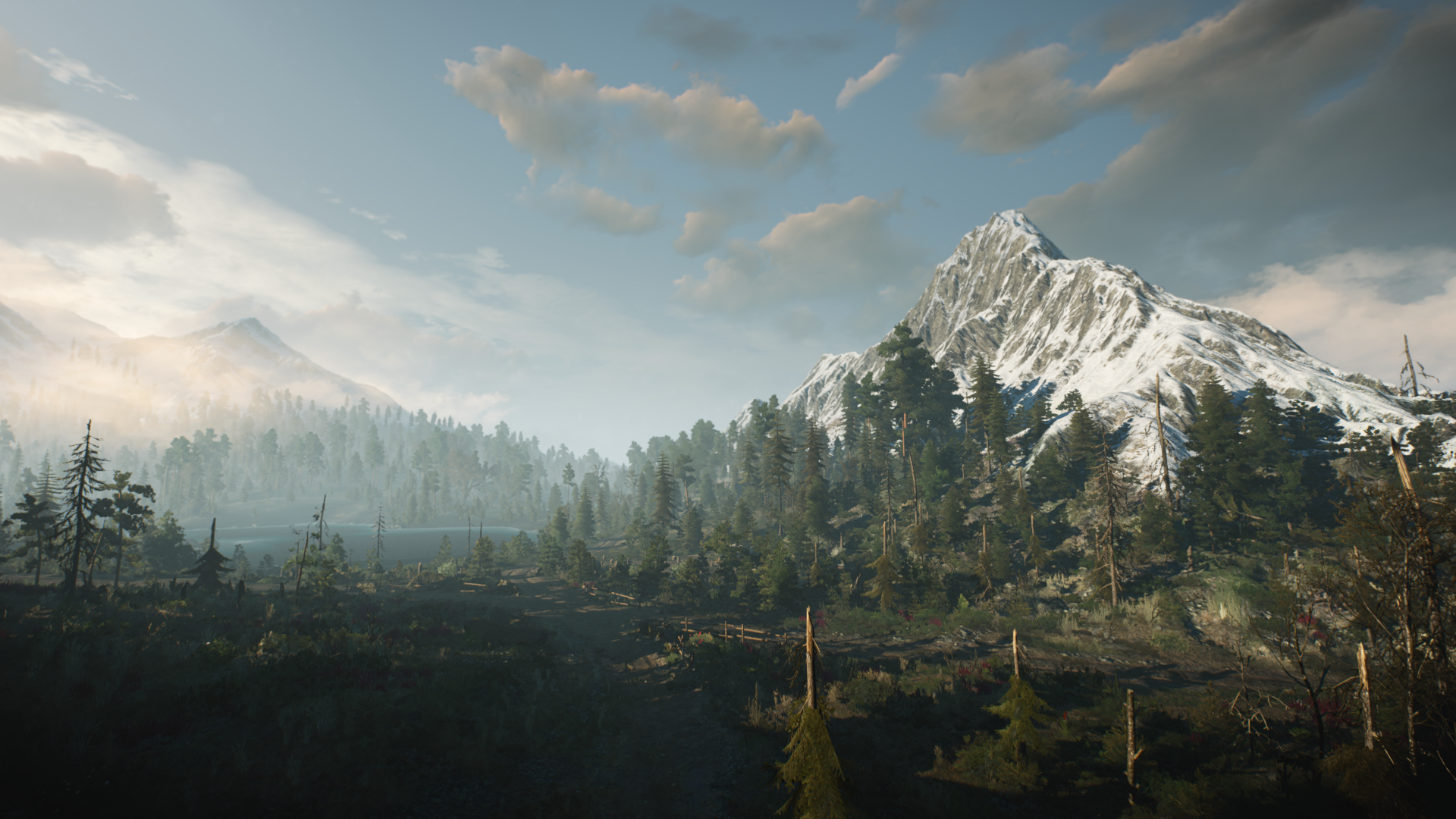 The Witcher 3 Wild Hunt Video Game Landscape CD Projekt RED CGi Video Games Mountains Trees Snow Nat 1920x1080