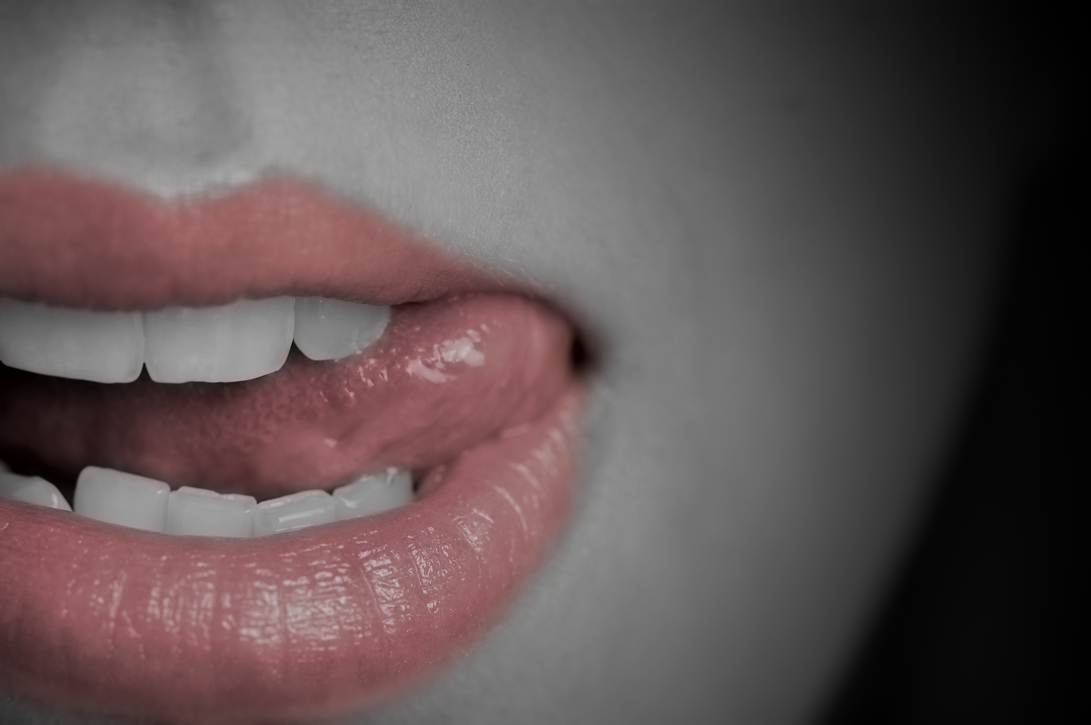 Women Closeup Tongues Mouth Juicy Lips Lips Face Tongue Out Selective Coloring 3625x2410