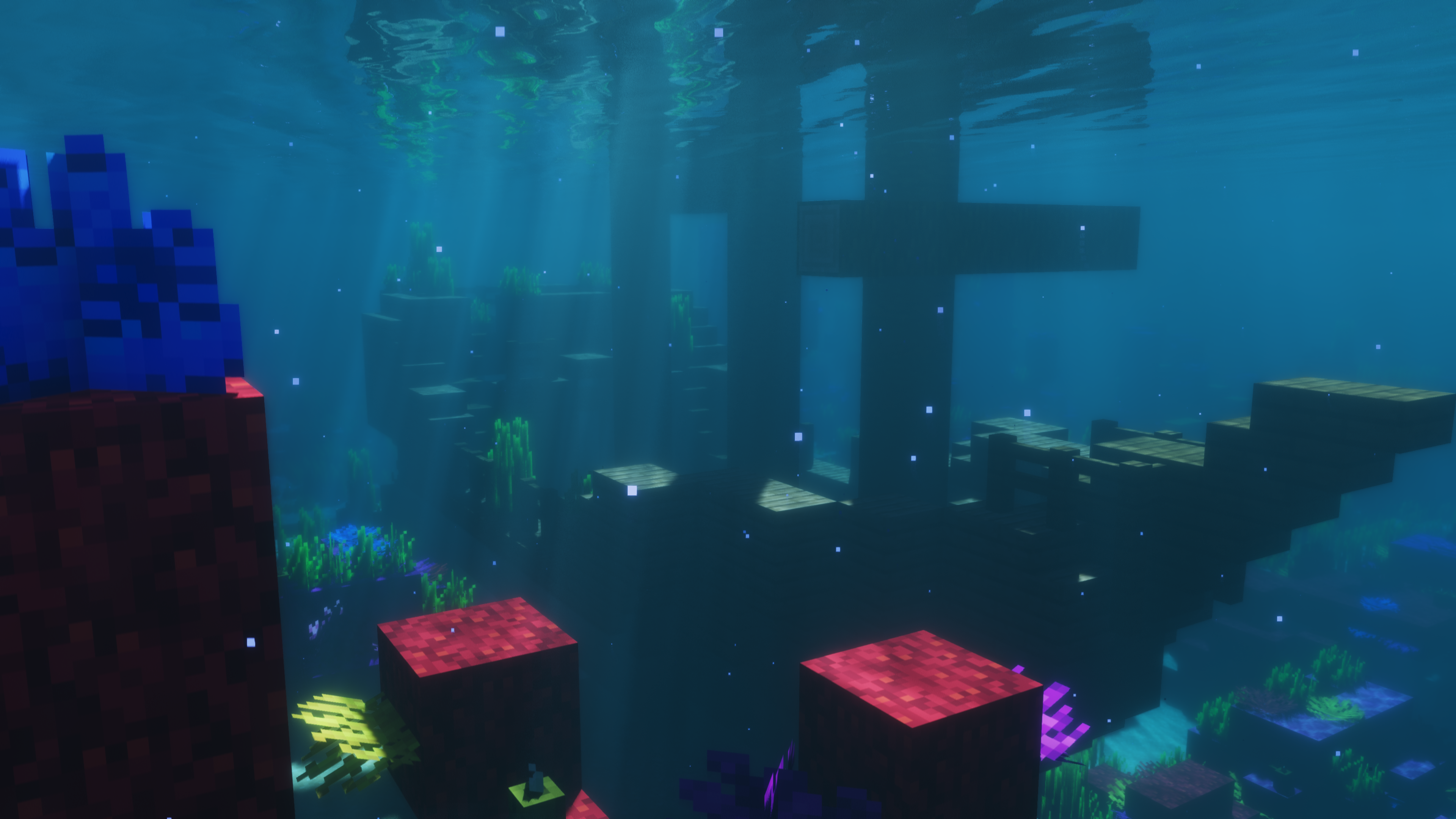 Minecraft PC Gaming Video Games Cube Underwater Water CGi Sunlight 3840x2160