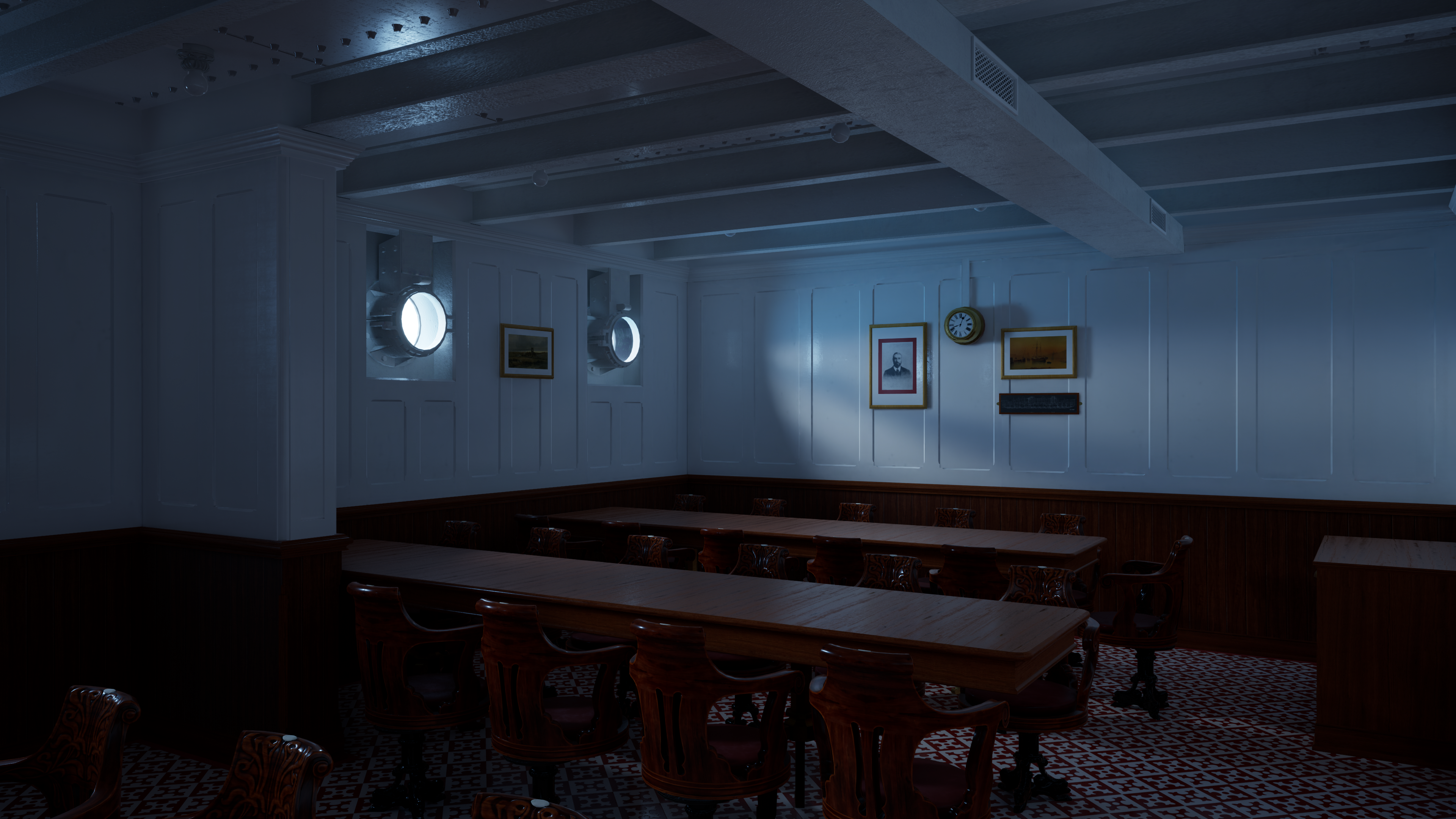 Nvidia RTX Titanic CGi Digital Art Interior Table Chair Clocks Picture Frames 3840x2160