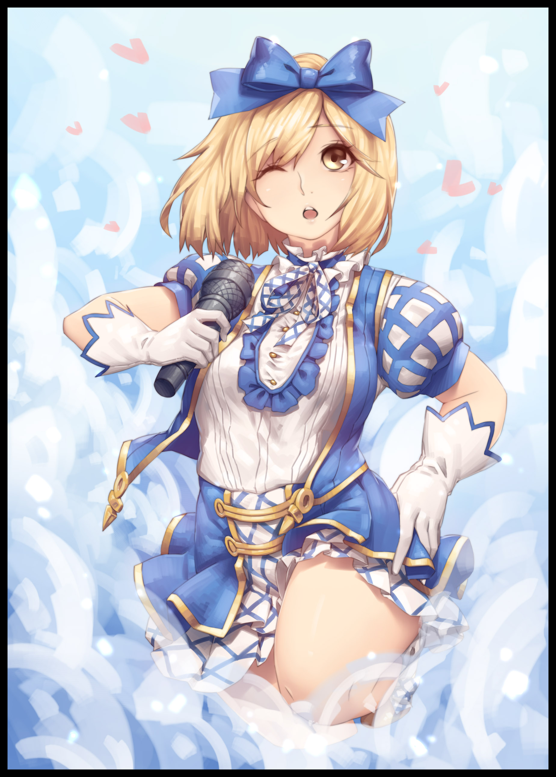 Anime Anime Girls One Eye Closed Yellow Eyes Blonde Gloves Microphone Heart Djeeta Granblue Fantasy  1849x2581