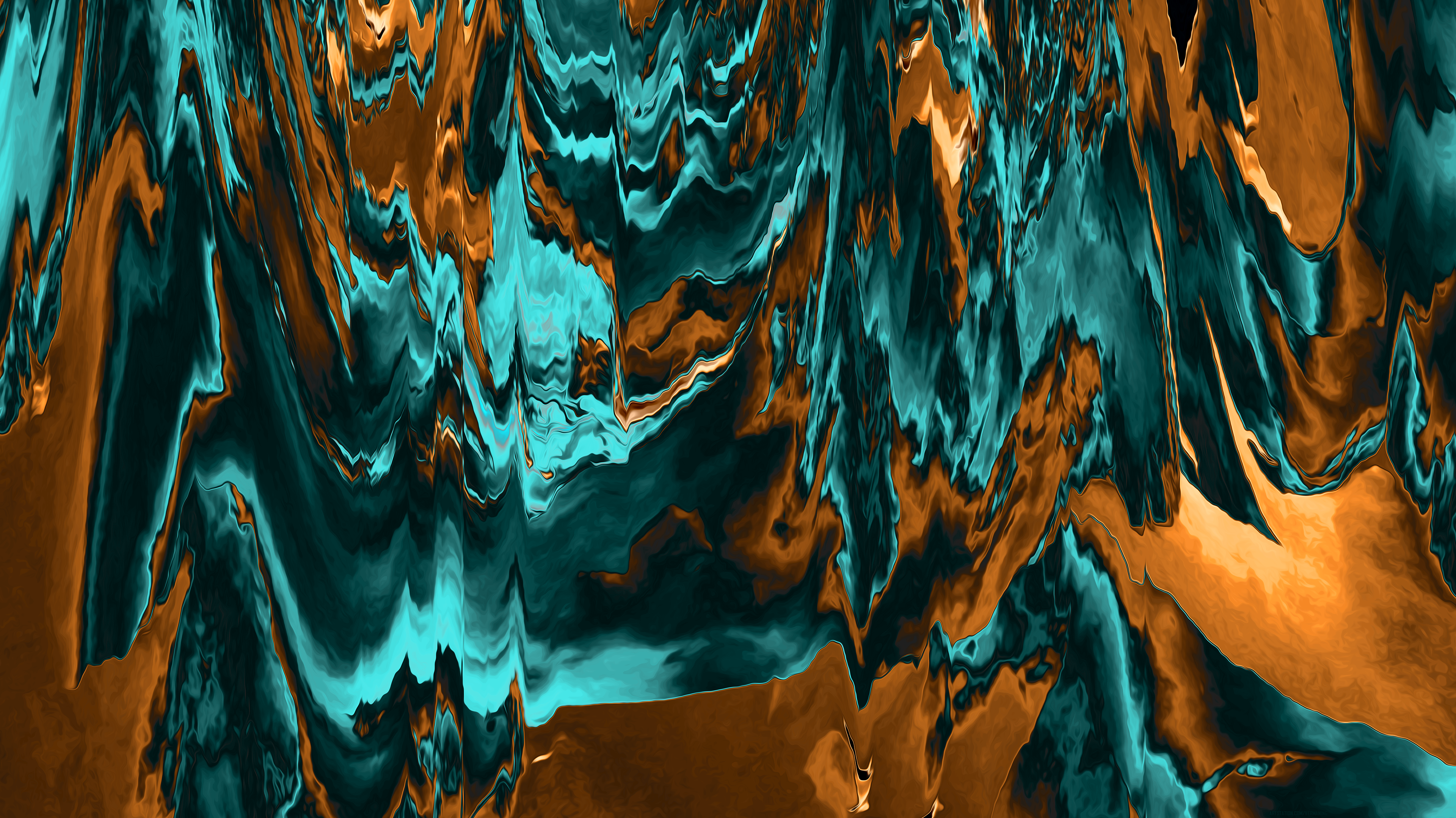 Abstract Wavy Wavy Lines Surreal Liquid Shapes Digital Teal Yellow 3840x2160