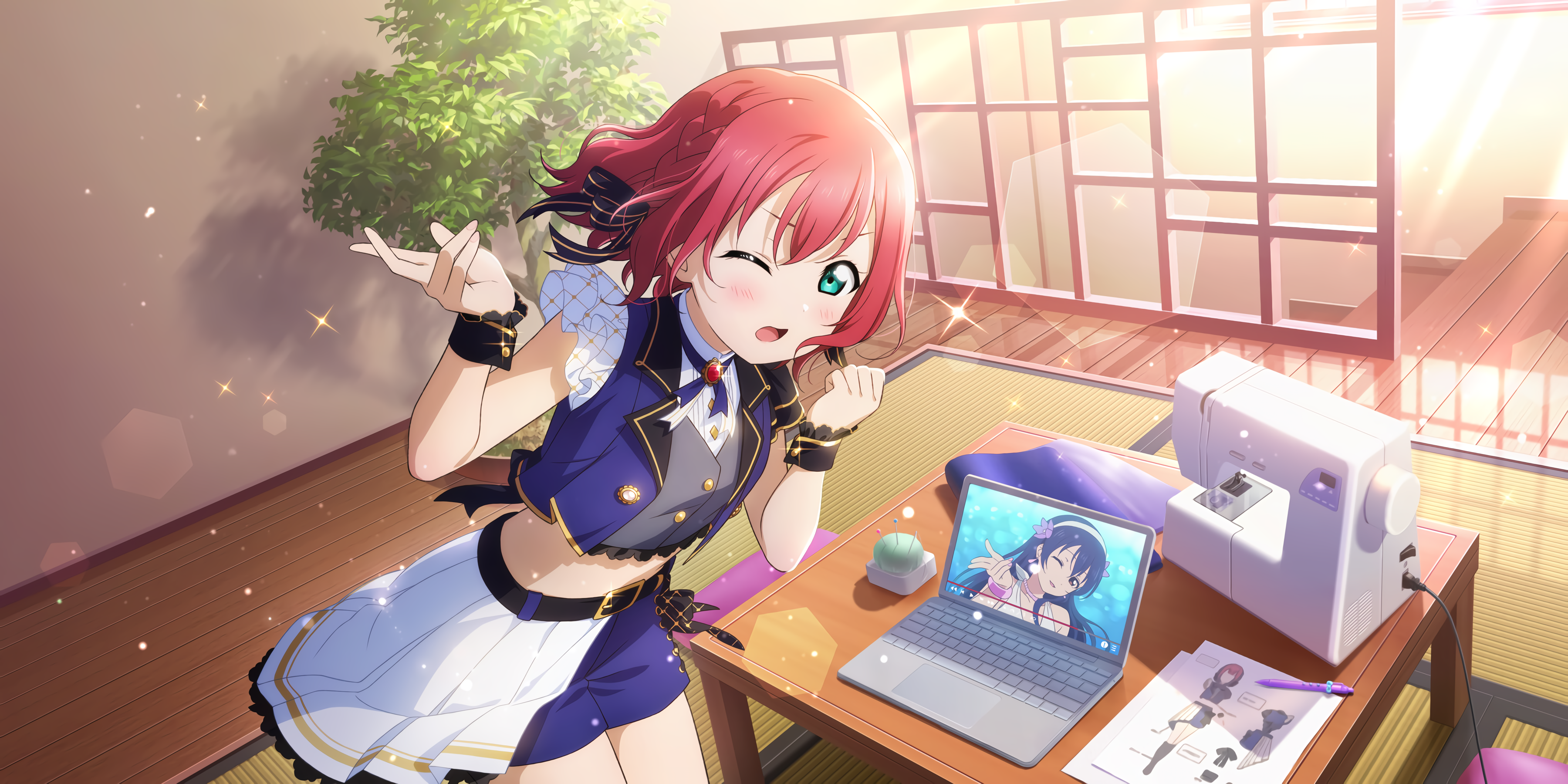 Kurosawa Ruby Love Live Sunshine Anime Anime Girls Laptop Red Eyes 3600x1800