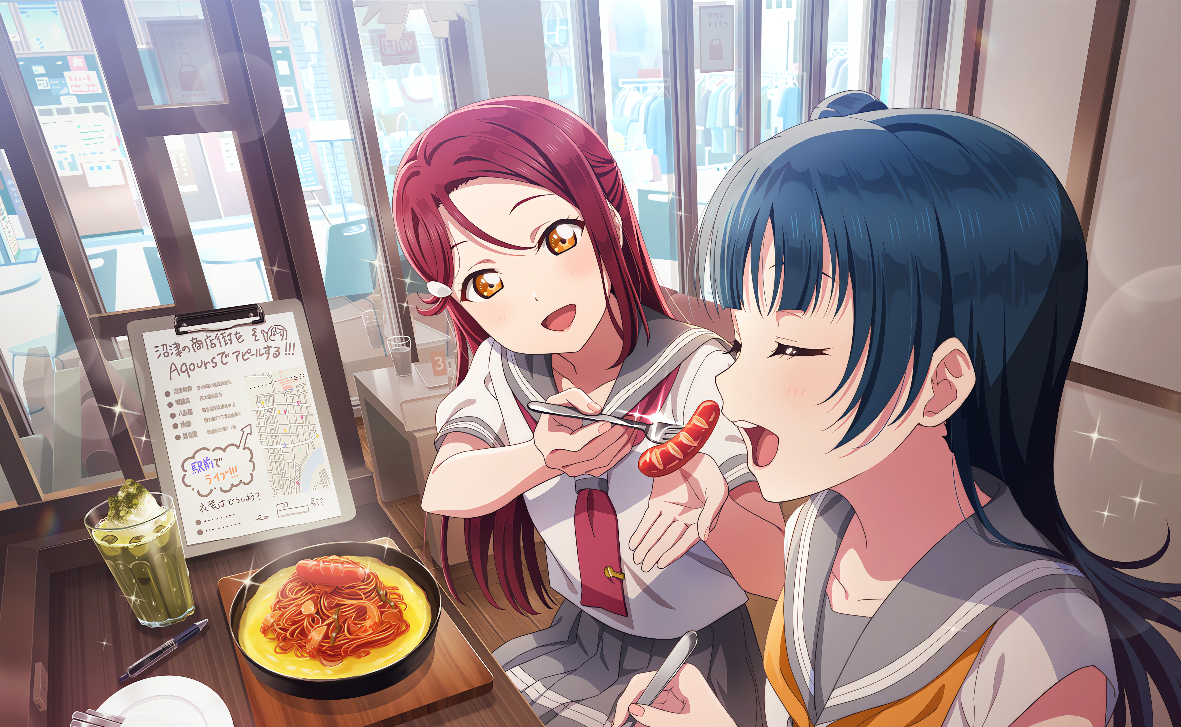 Sakurauchi Riko Love Live Love Live Sunshine Anime Anime Girls Food Schoolgirl School Uniform Long H 4096x2520