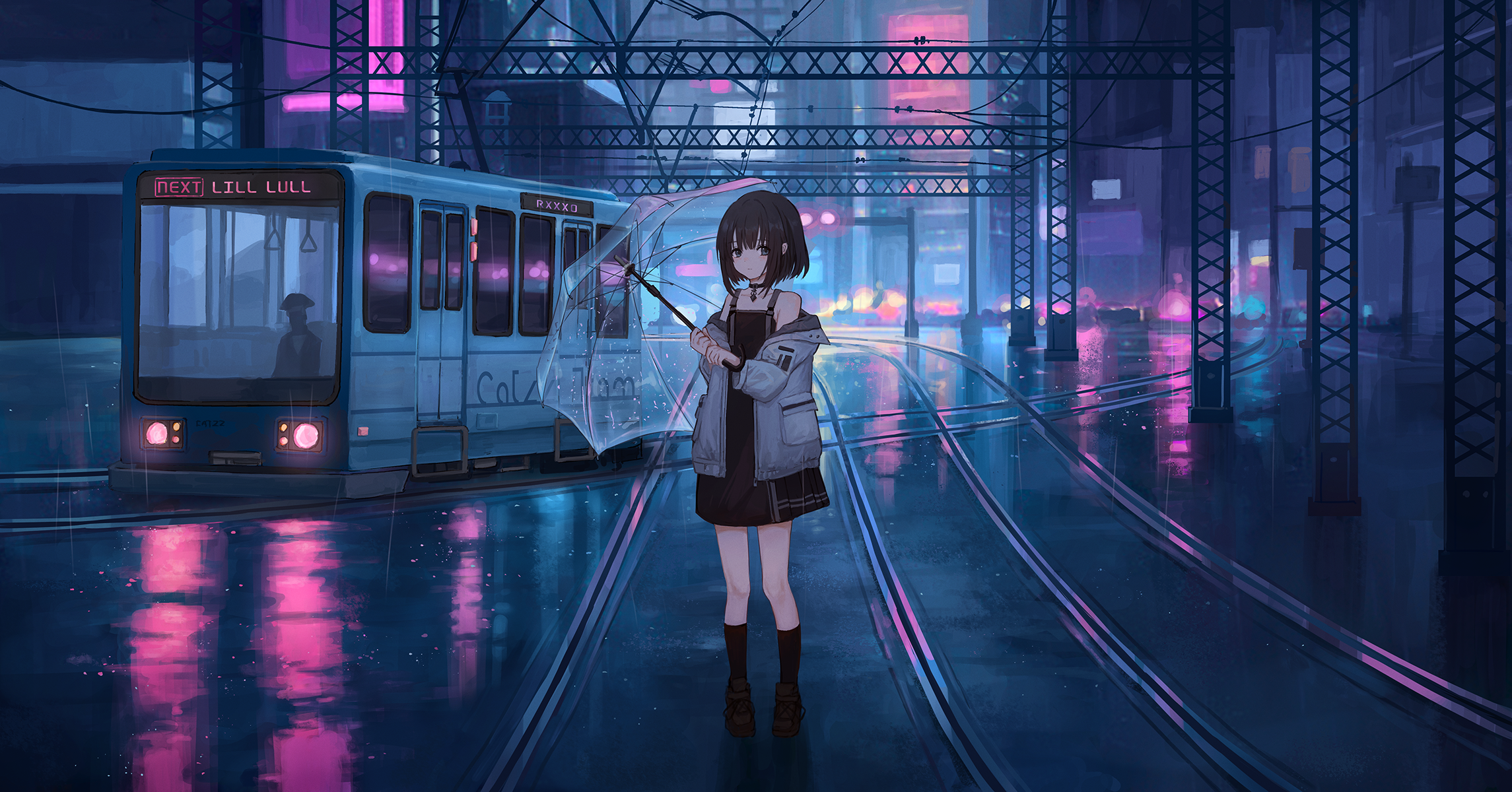 Anime Girls Anime Couple Metalanguage Anime Creatures Train Station Rain 2290x1200