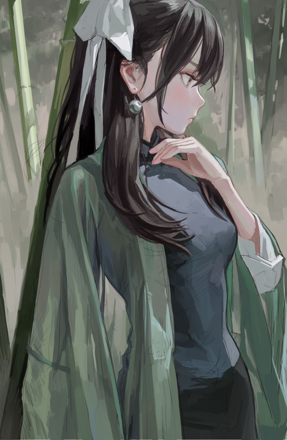 Anime Girls FKEY Vertical Bamboo Earring Long Hair 1000x1530