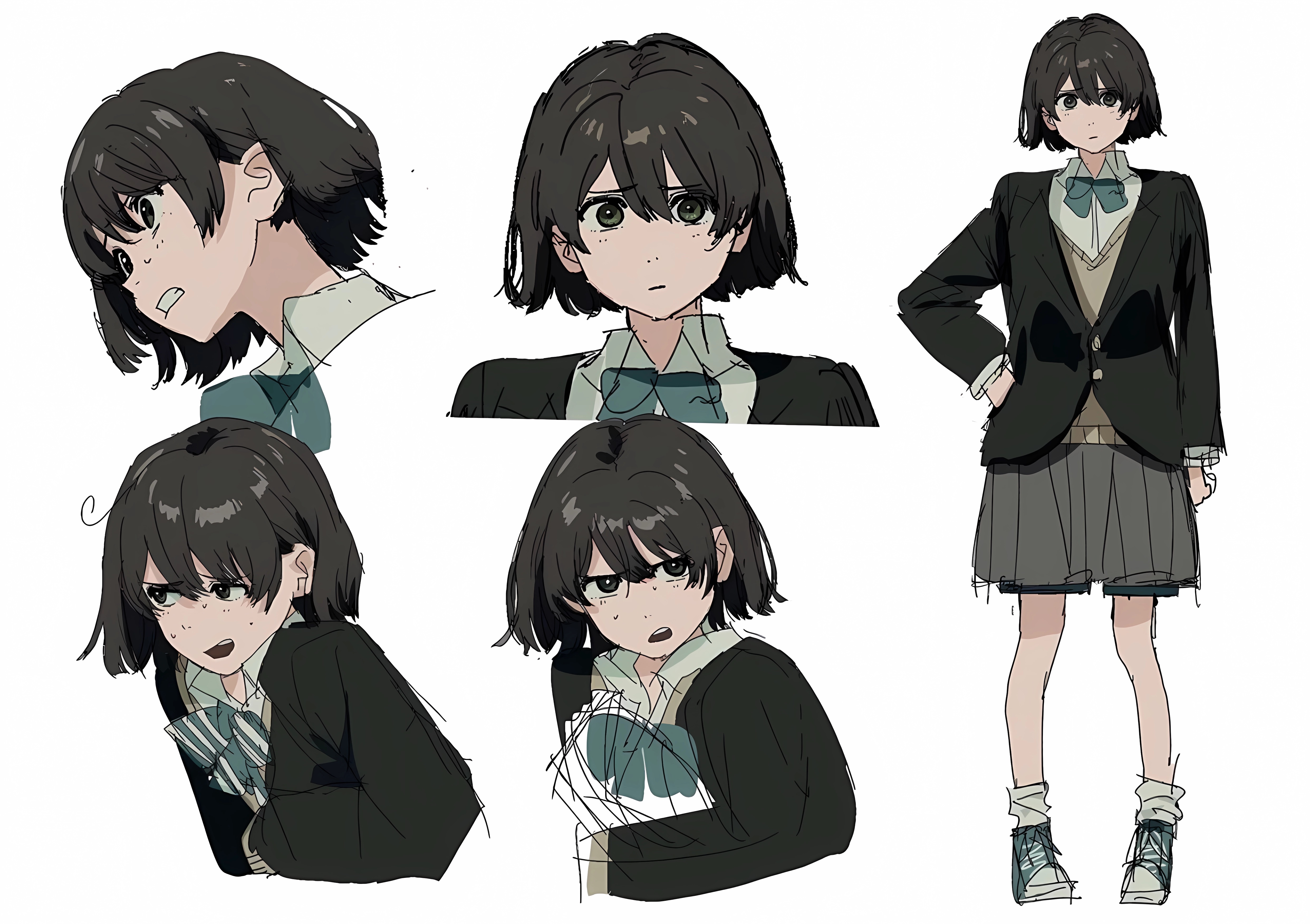 Komugiko2000 Anime Girls Schoolgirl School Uniform Short Hair Bow Tie Simple Background Sweat Standi 4968x3504