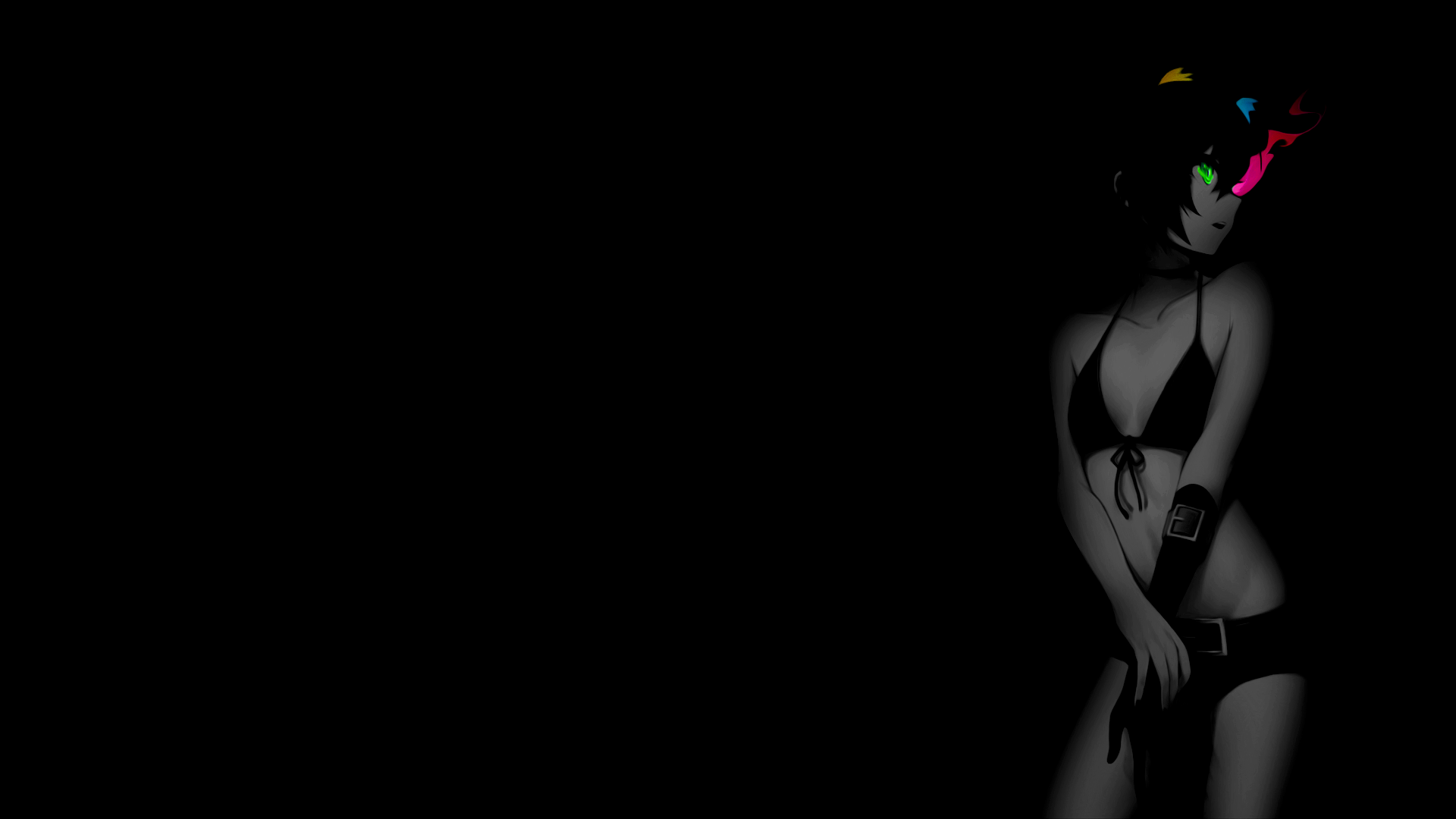 Selective Coloring Anime Girls Monochrome Simple Background Black Background Black Rock Shooter 1920x1080