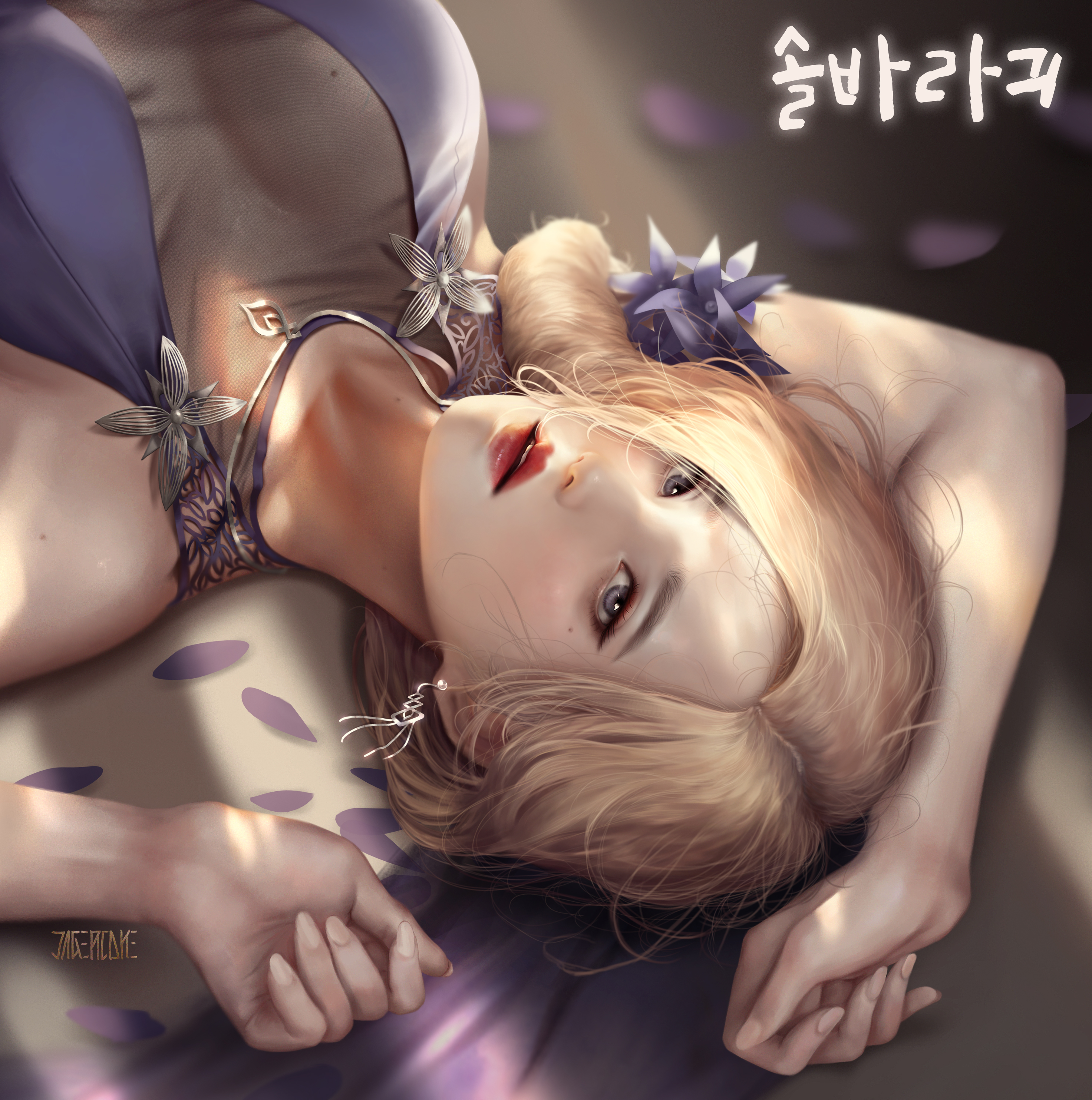 Fantasy Girl Painting Yong Jun Park Blonde Korean Petals 2945x2968