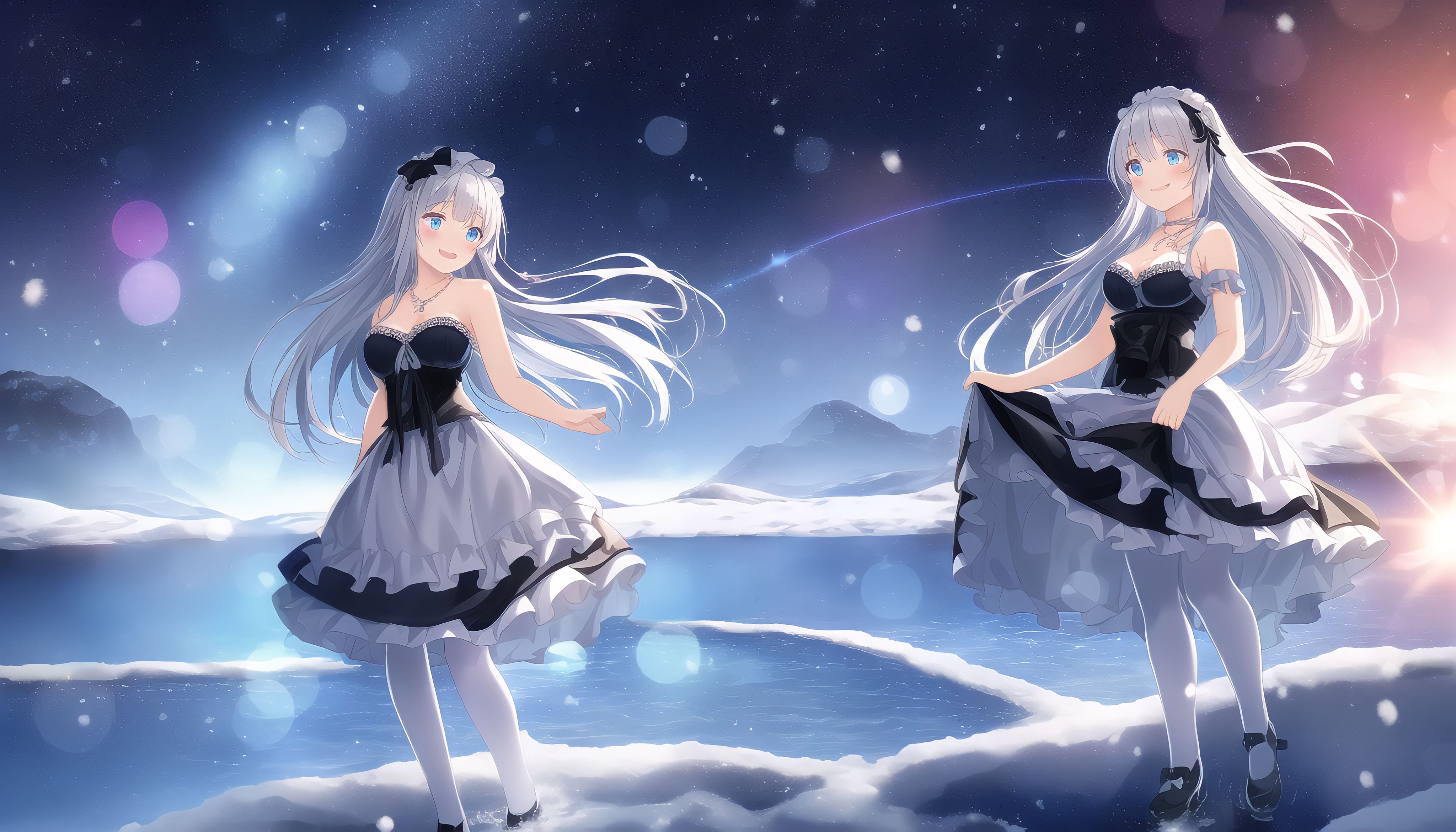 Anime Anime Girls Original Characters Ai Art Novel Ai Twins Long Hair Two Women Artwork Digital Art  4096x2340