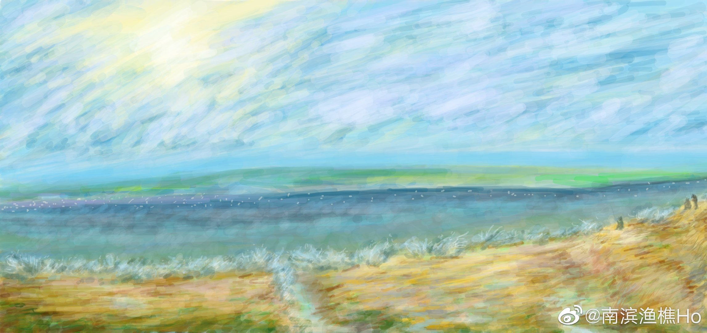 Landscape River Sky Spring Modern Impressionism Digital Painting Painting Artwork 2295x1080