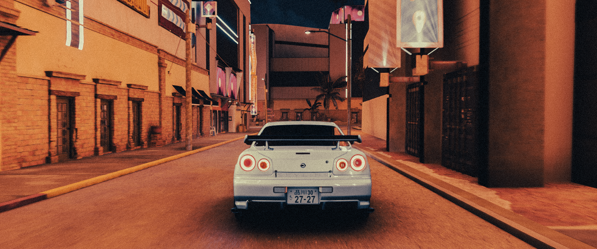 Forza Horizon 5 Nissan Skyline R34 Video Game Art Japan Car Film Grain 1920x800