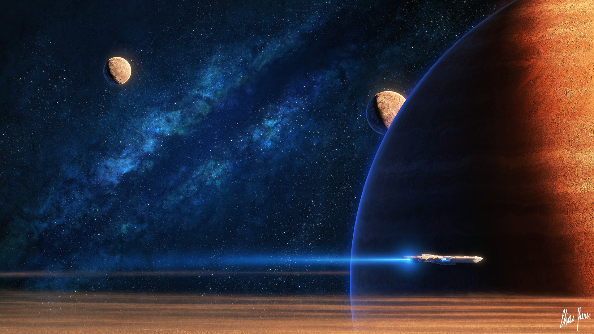 Elias Stern Digital Digital Art Artwork Render Futuristic Planet Spaceship Galaxy Stars Space Art 1920x1080