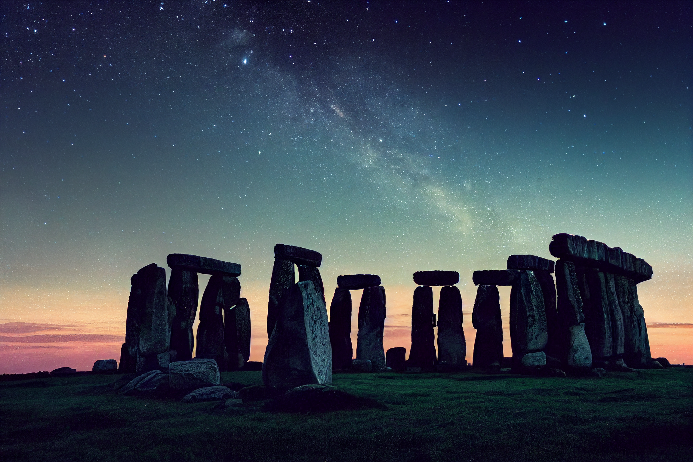 Stonehenge Stone Circle Stars Starry Night Rocks Sky Night 2304x1536