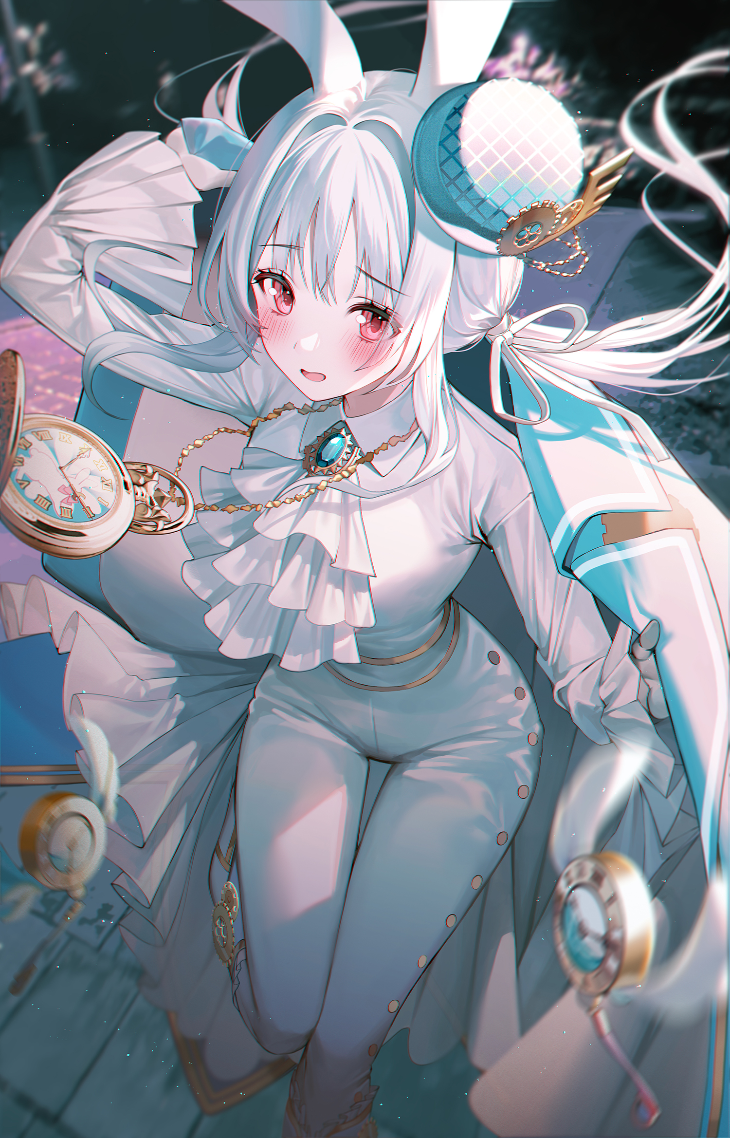 Anime Anime Girls Kinty Artwork Bunny Girl White Hair Red Eyes Bunny Ears 1500x2337