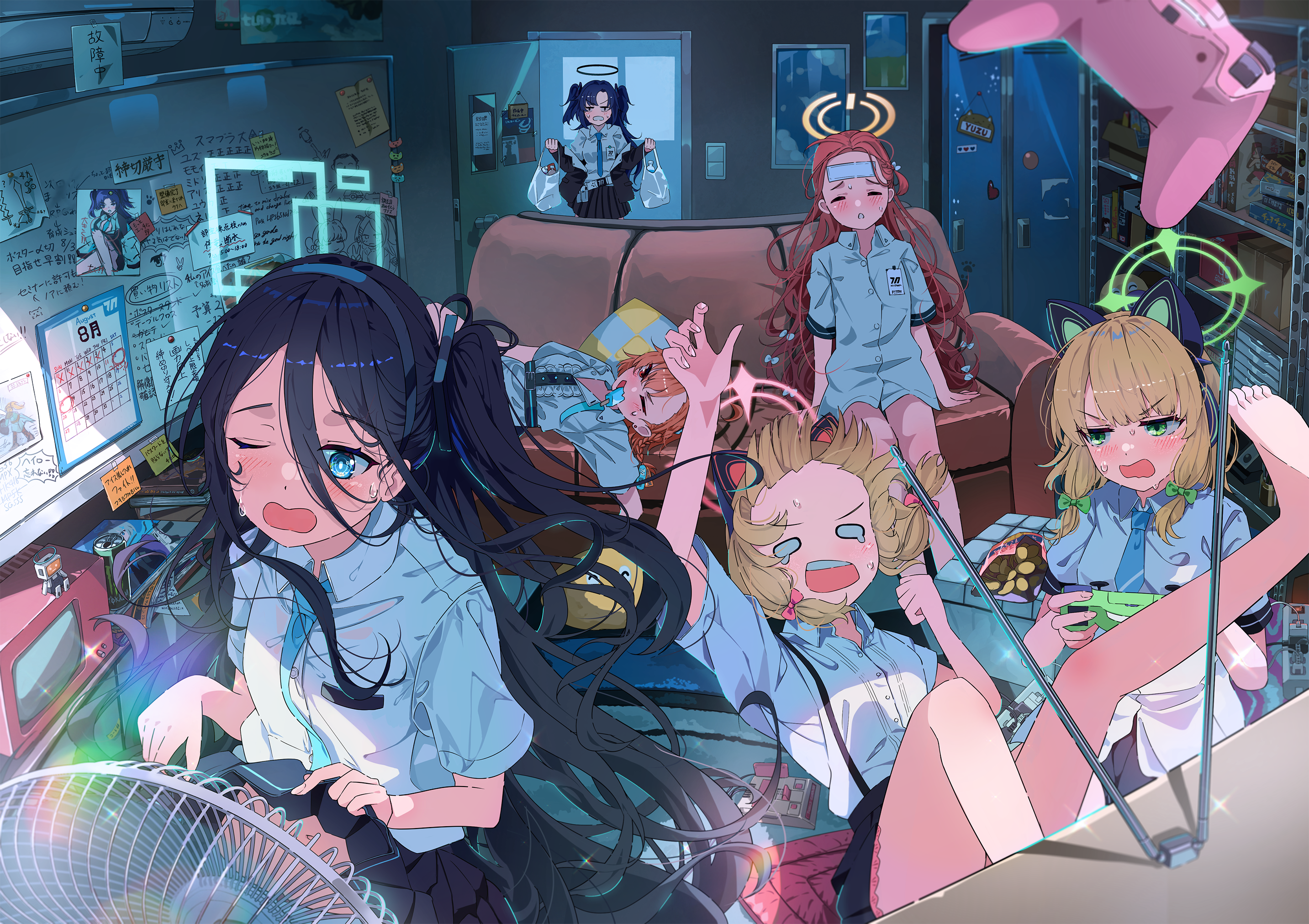 Anime Anime Girls Schoolgirl School Uniform Blue Archive Fans One Eye Closed Sweat Long Hair Control 2866x2023