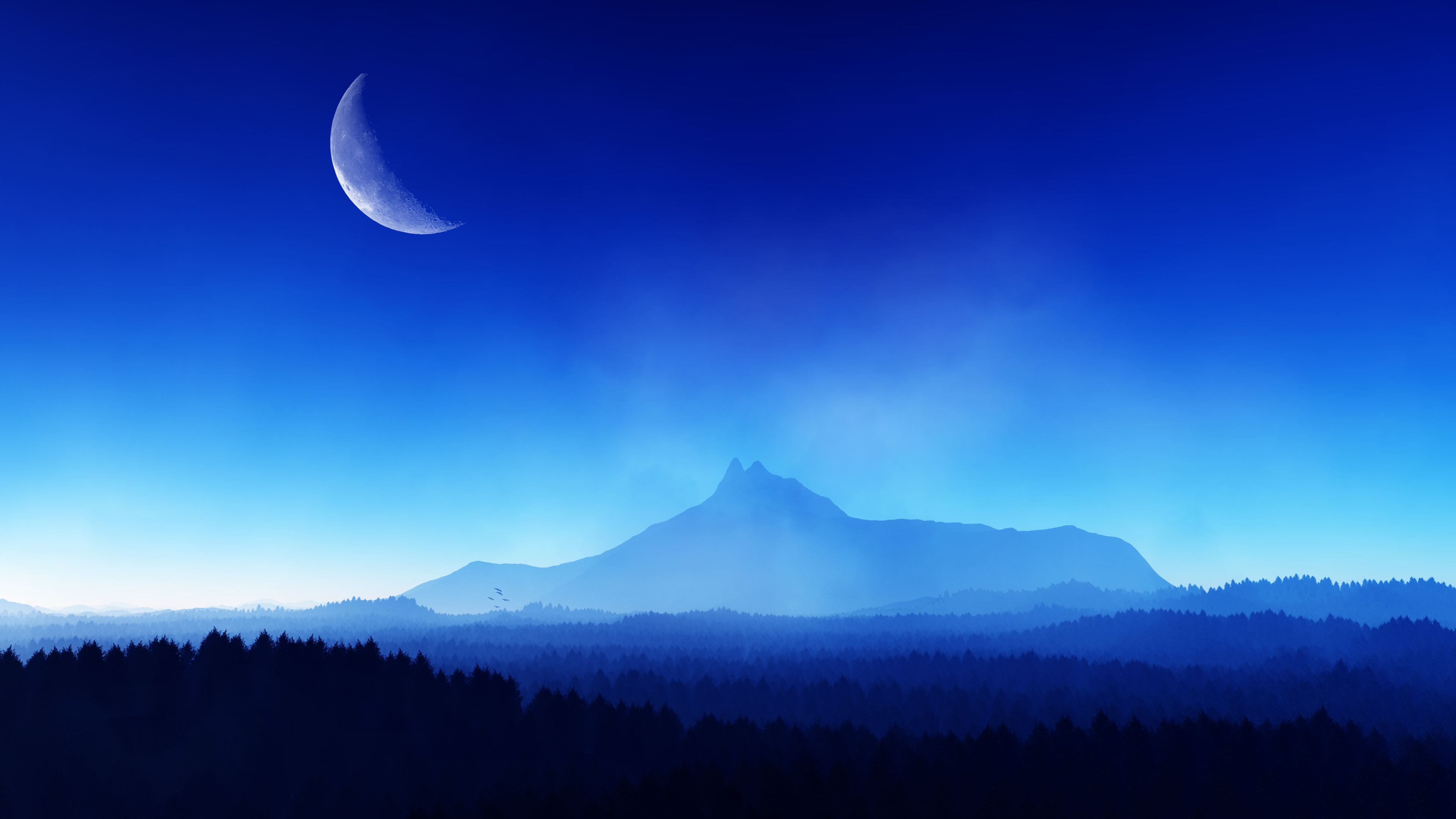 Digital Digital Art Artwork Illustration Render Landscape Sky Moon Mountains Nature Forest Blue Hypn 3840x2160