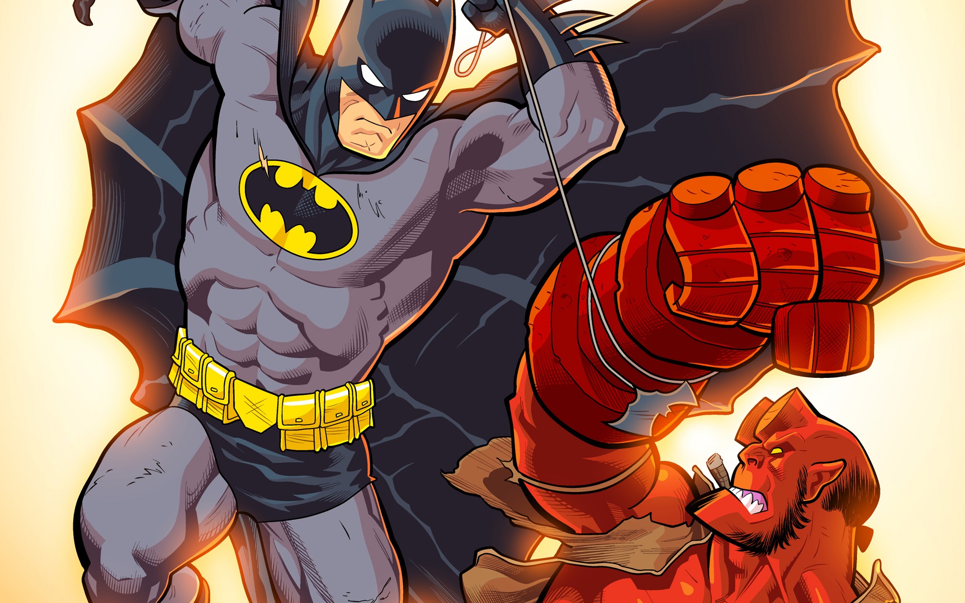 Crossover Hellboy Batman DC Comics Superhero Digital Art Cigars 1920x1200