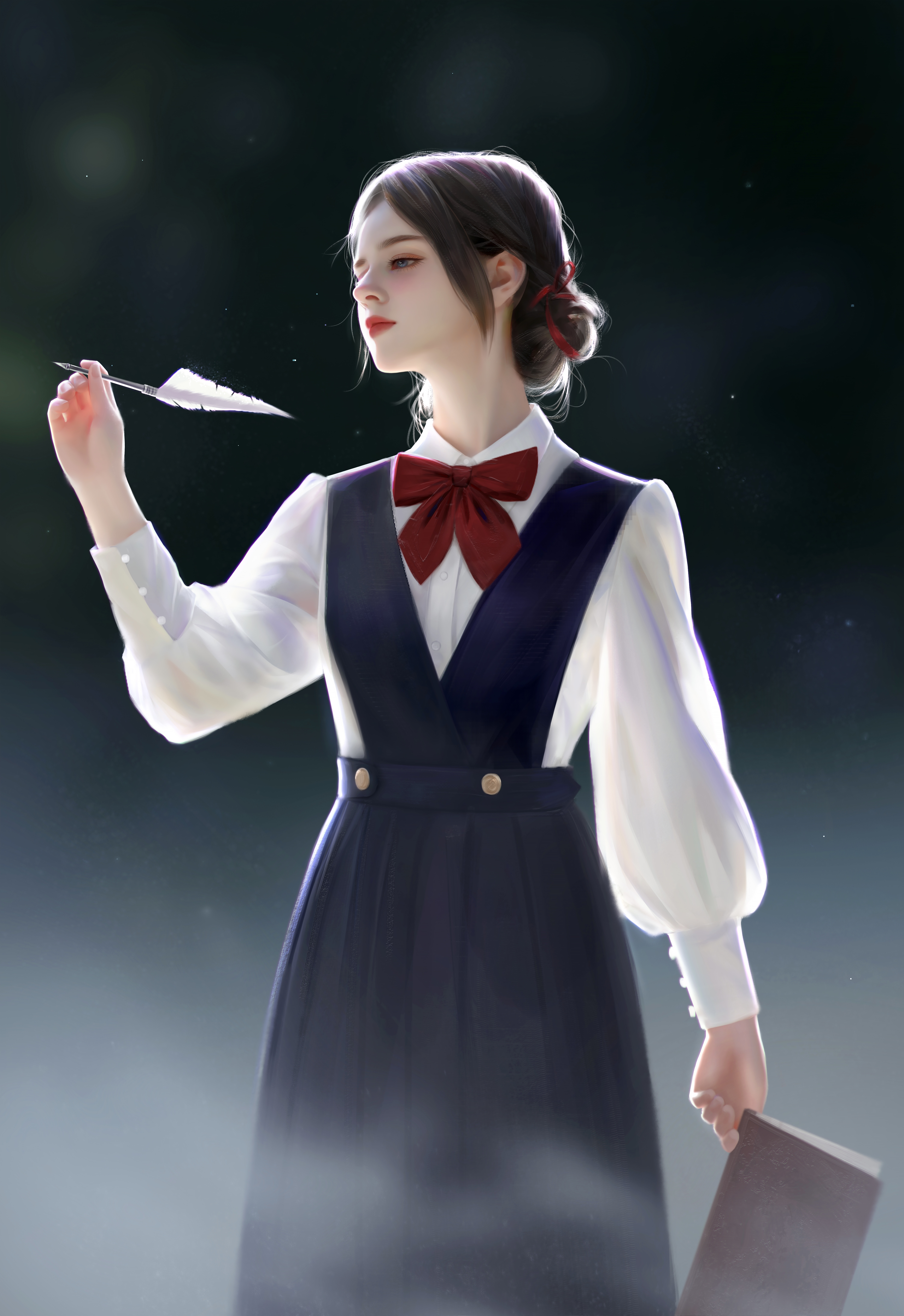 Women White Clothing Fantasy Girl School Uniform Schoolgirl Pen 6000x8735