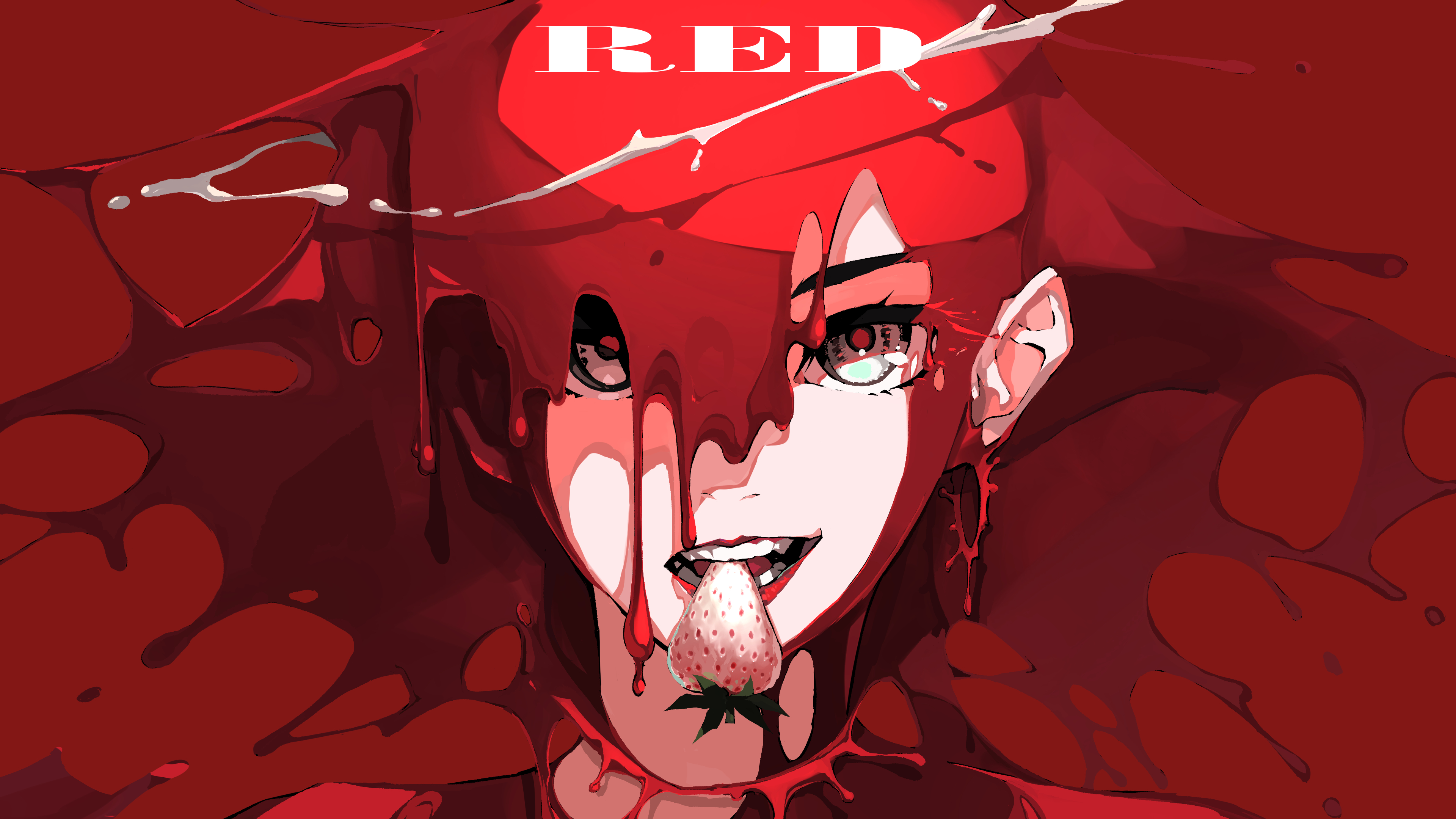 Nico Tina Minimalism Anime Girls Strawberries Redhead Red Fruit 3840x2160