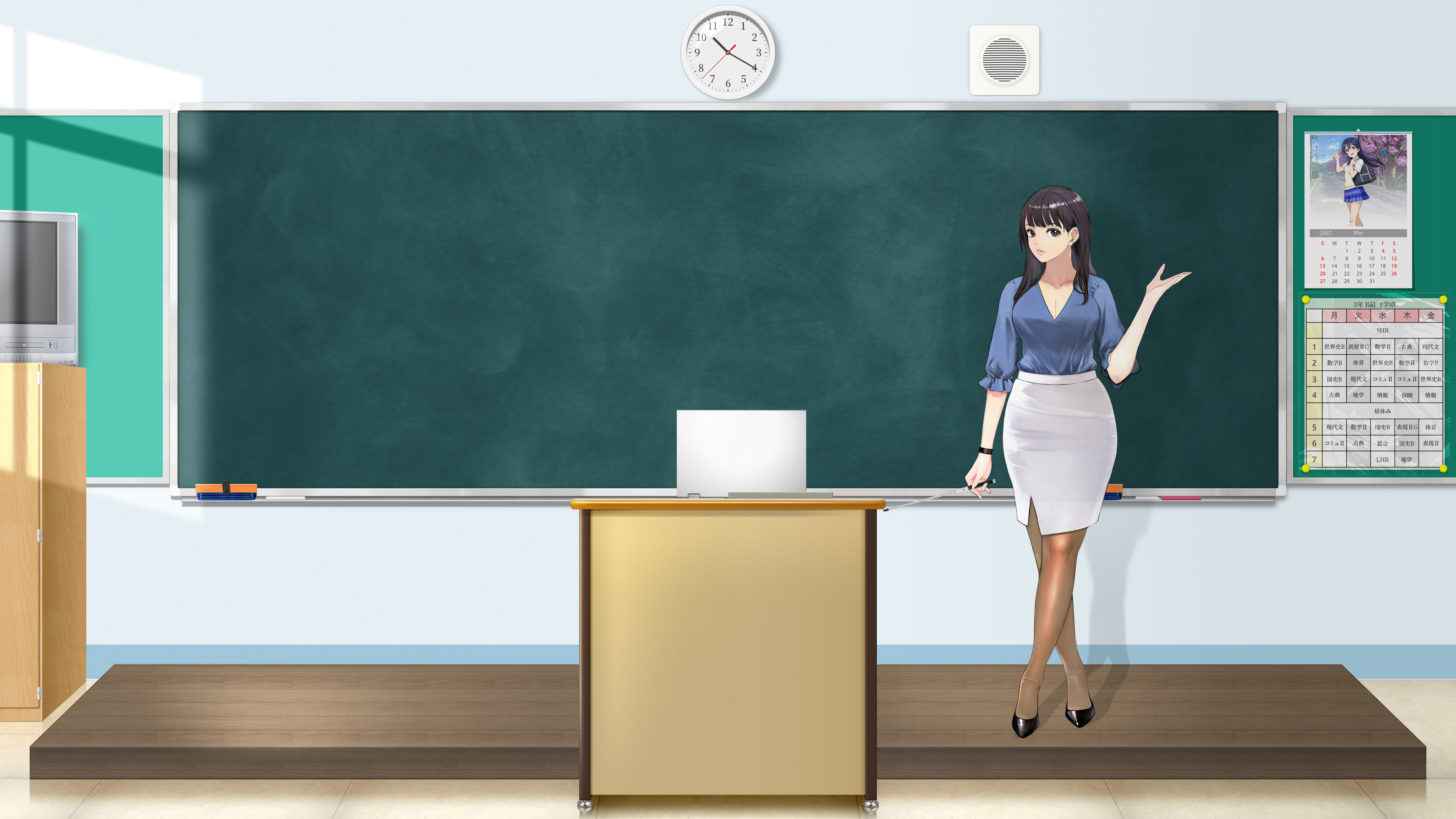 Classroom Clocks Chalkboard Anime Girls Love Live Matsuura Kanan 5400x3038