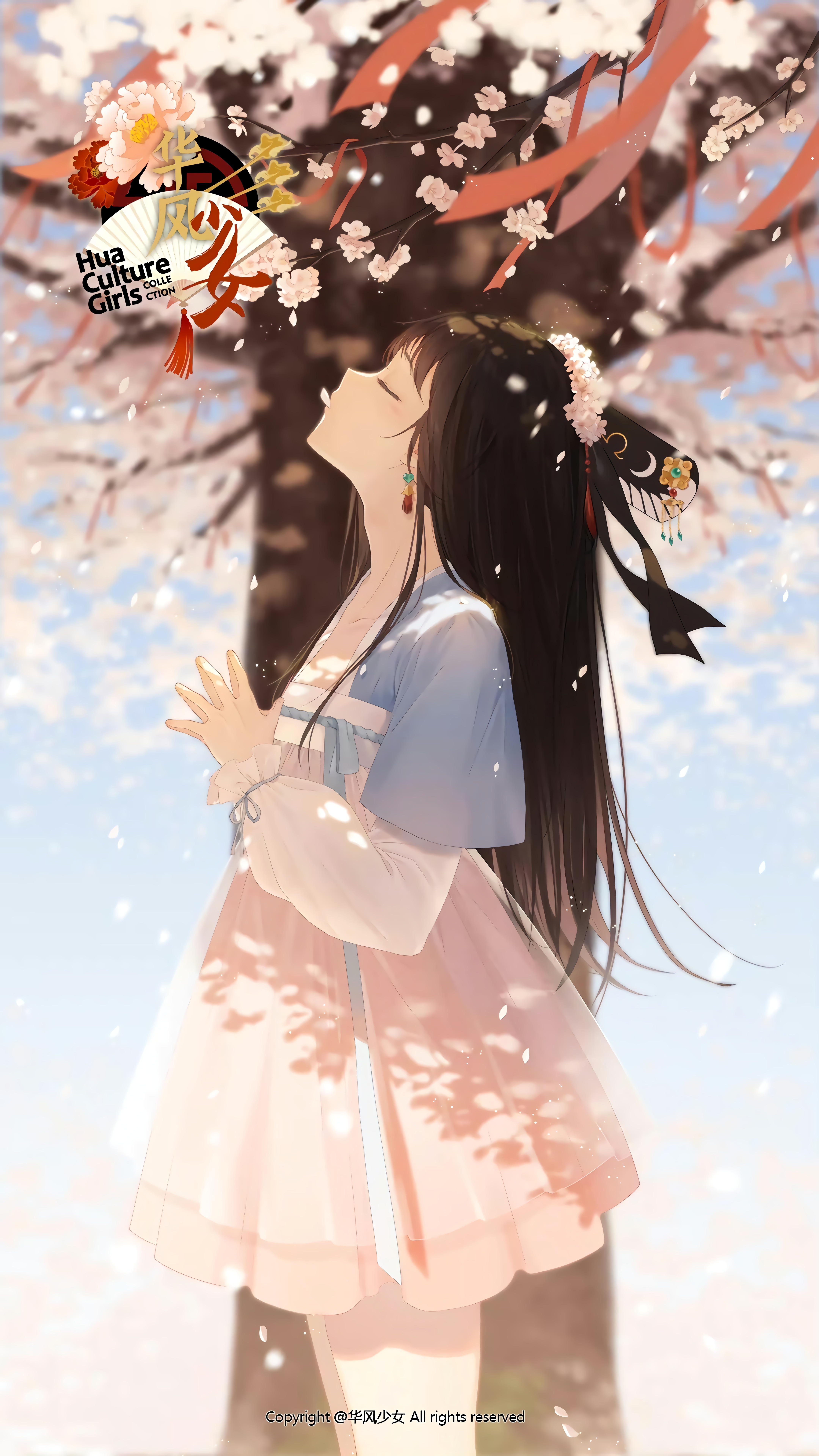 Girlish Number Han HyoJoo Closed Eyes Flowers Anime Girls Petals Flower In Hair 4320x7680