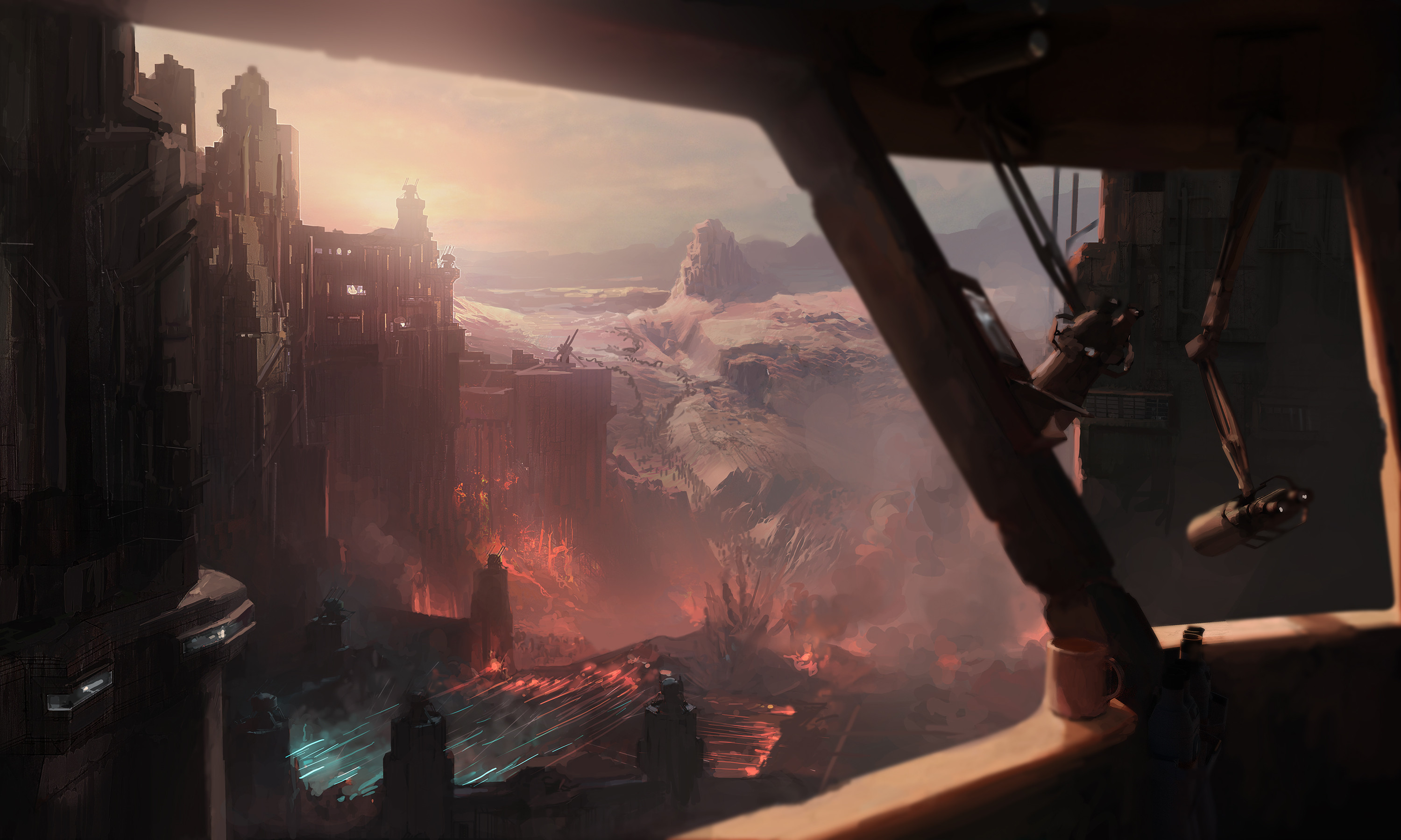 Warhammer Warhammer 40 000 Science Fiction City Ruins Debris Battle Video Games Video Game Art 3000x1800