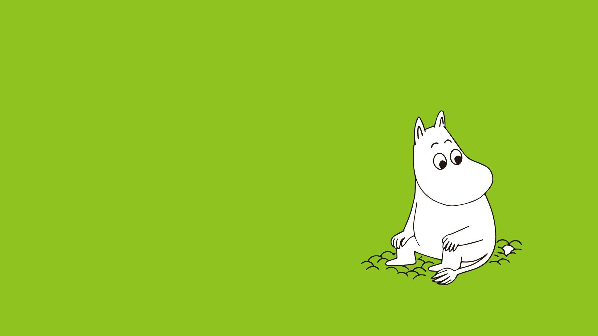 The Moomins Anime Creatures Sitting Green Background Simple Background Minimalism 1920x1080