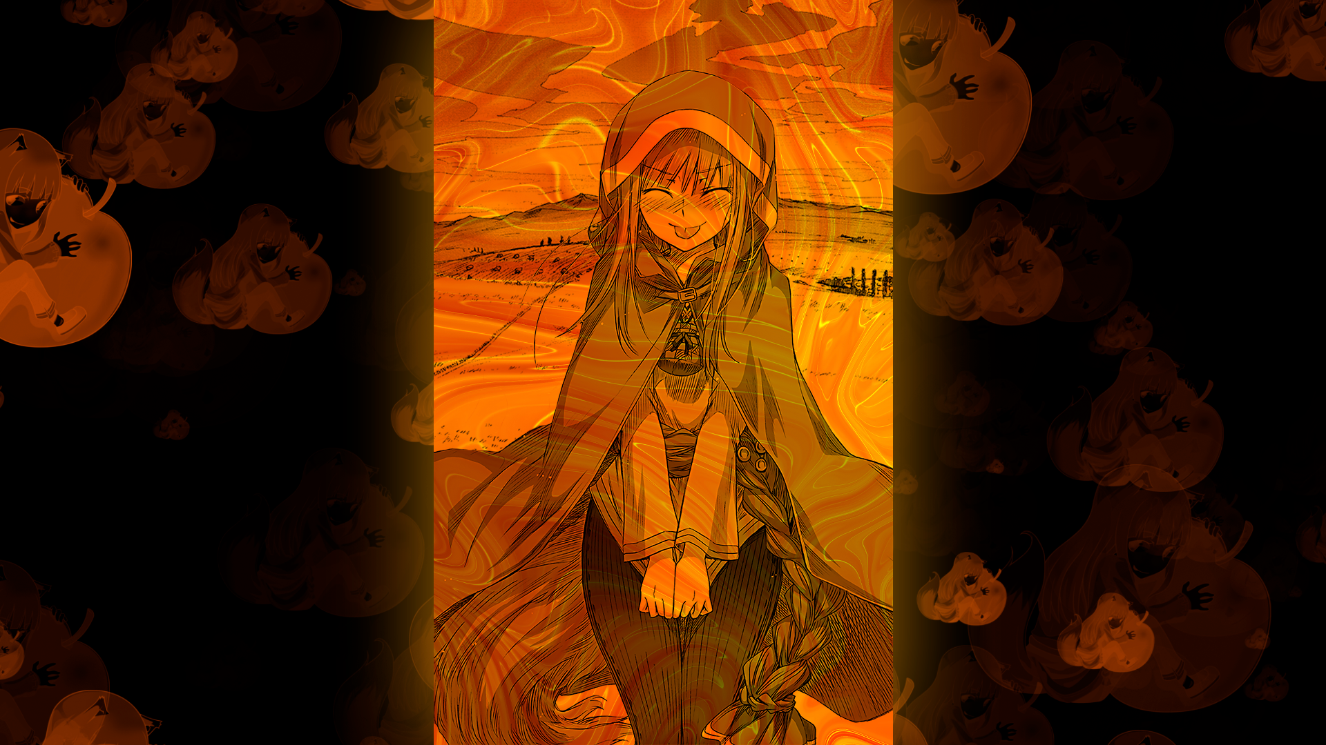 Holo Spice And Wolf Orange Background Anime Girls Manga Abstract Wolf Girls Spice And Wolf 1920x1080