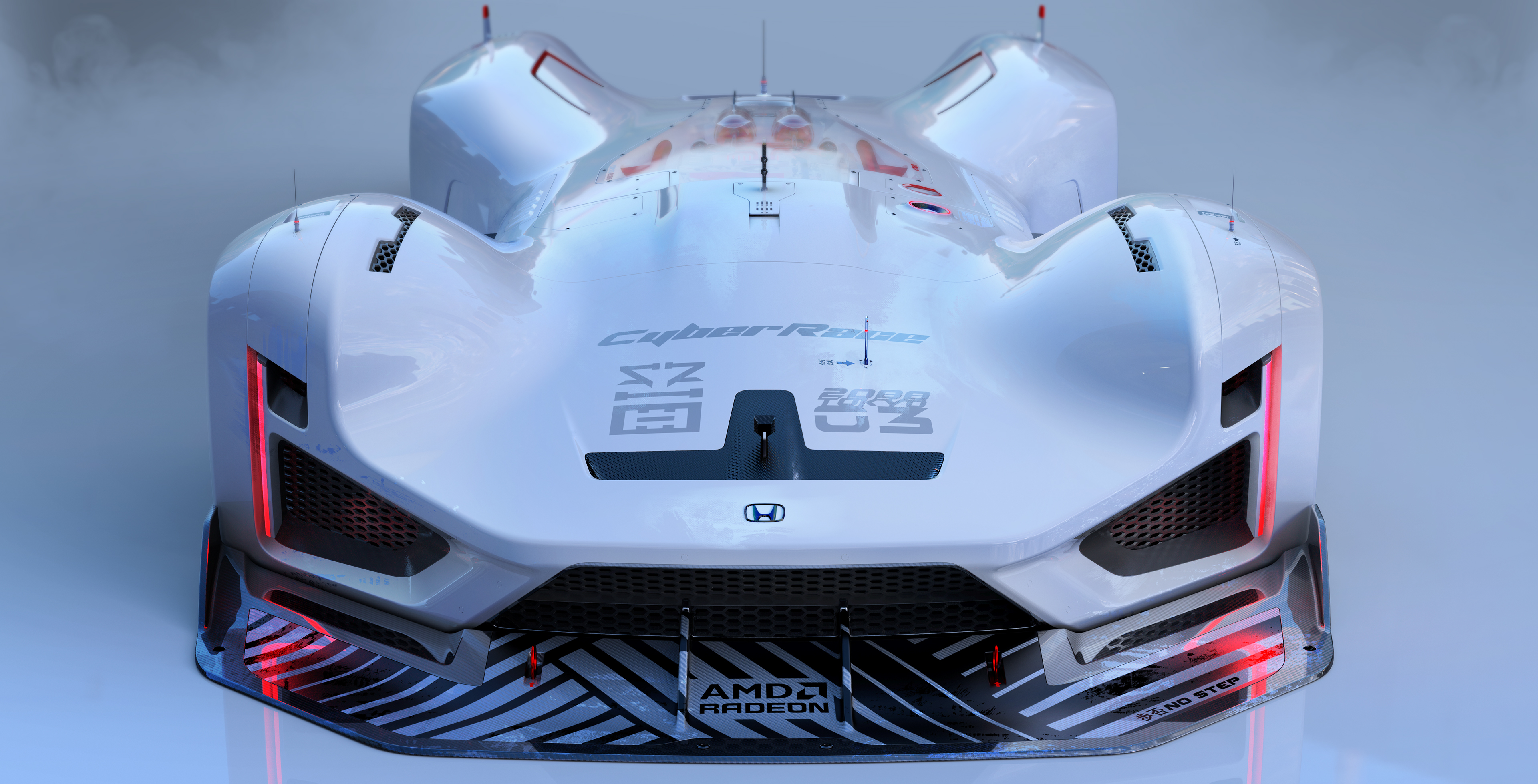 Honda Race Cars CGi Behance Car Frontal View White Cars Simple Background AMD Radeon Minimalism Digi 3840x1958