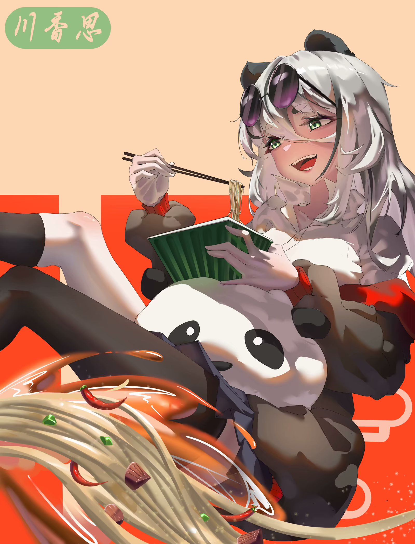 Original Characters White Hair Anime Girls Portrait Display Food Ramen
