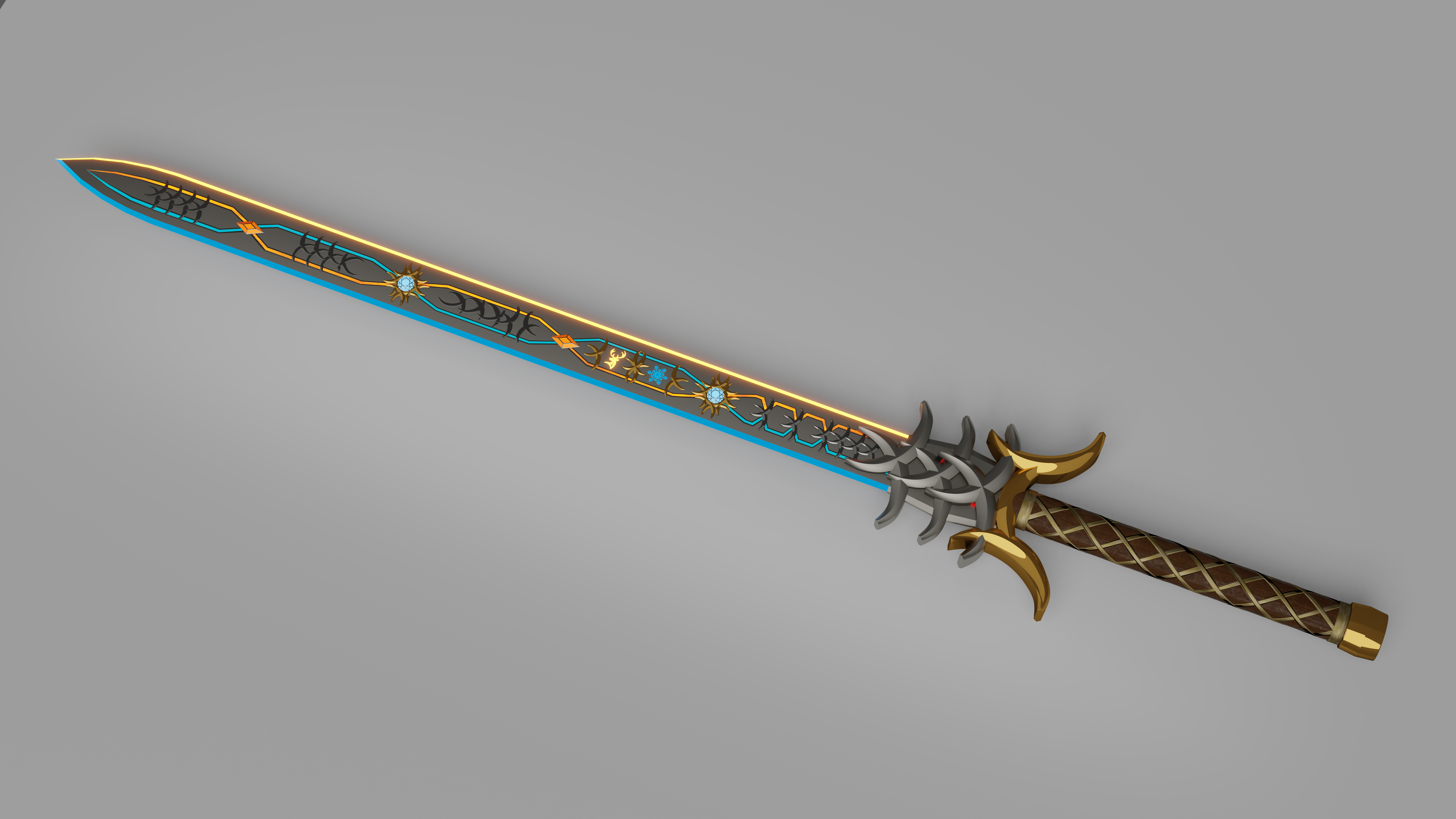 Blender Weapon Sword Simple Background Minimalism CGi Gray Background Digital Art 7680x4320