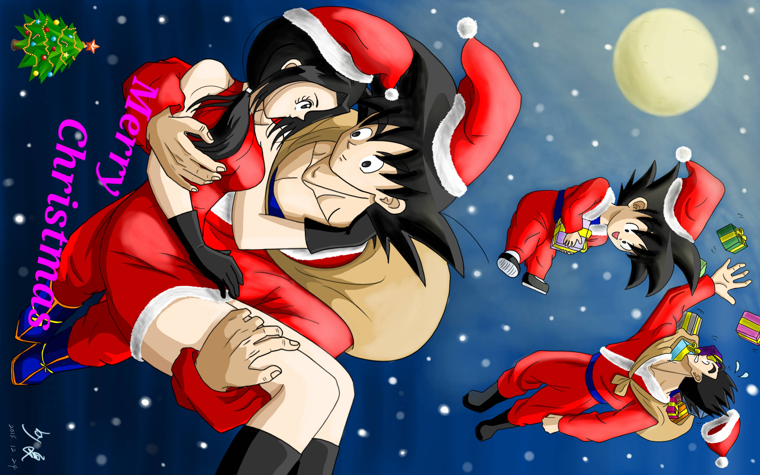Dragon Ball Christmas Christmas Clothes Santa Hats Moon Christmas Presents Christmas Tree Son Goku G 2560x1600