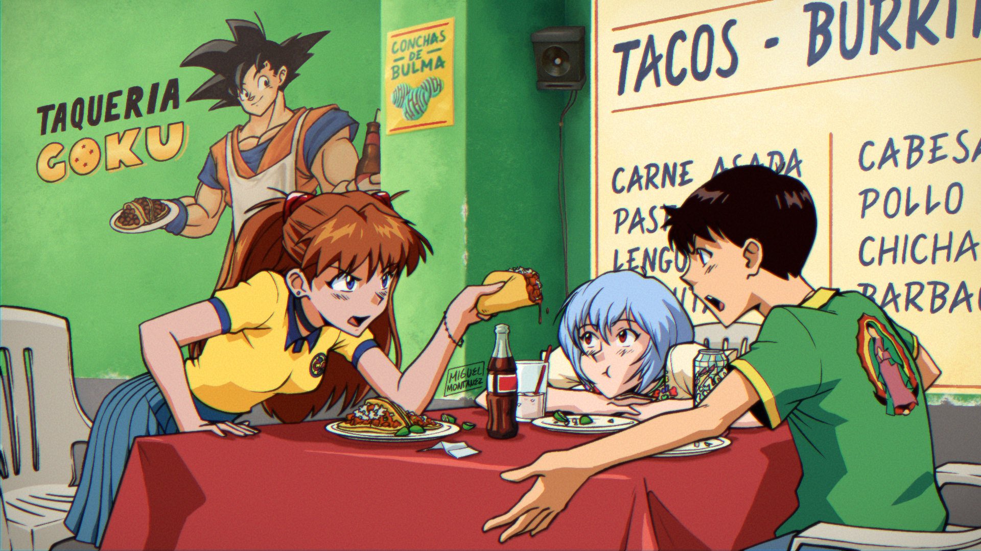 Neon Genesis Evangelion Asuka Langley Soryu Kitchen Anime Boys Anime Girls Son Goku Ikari Shinji Aya 1920x1080