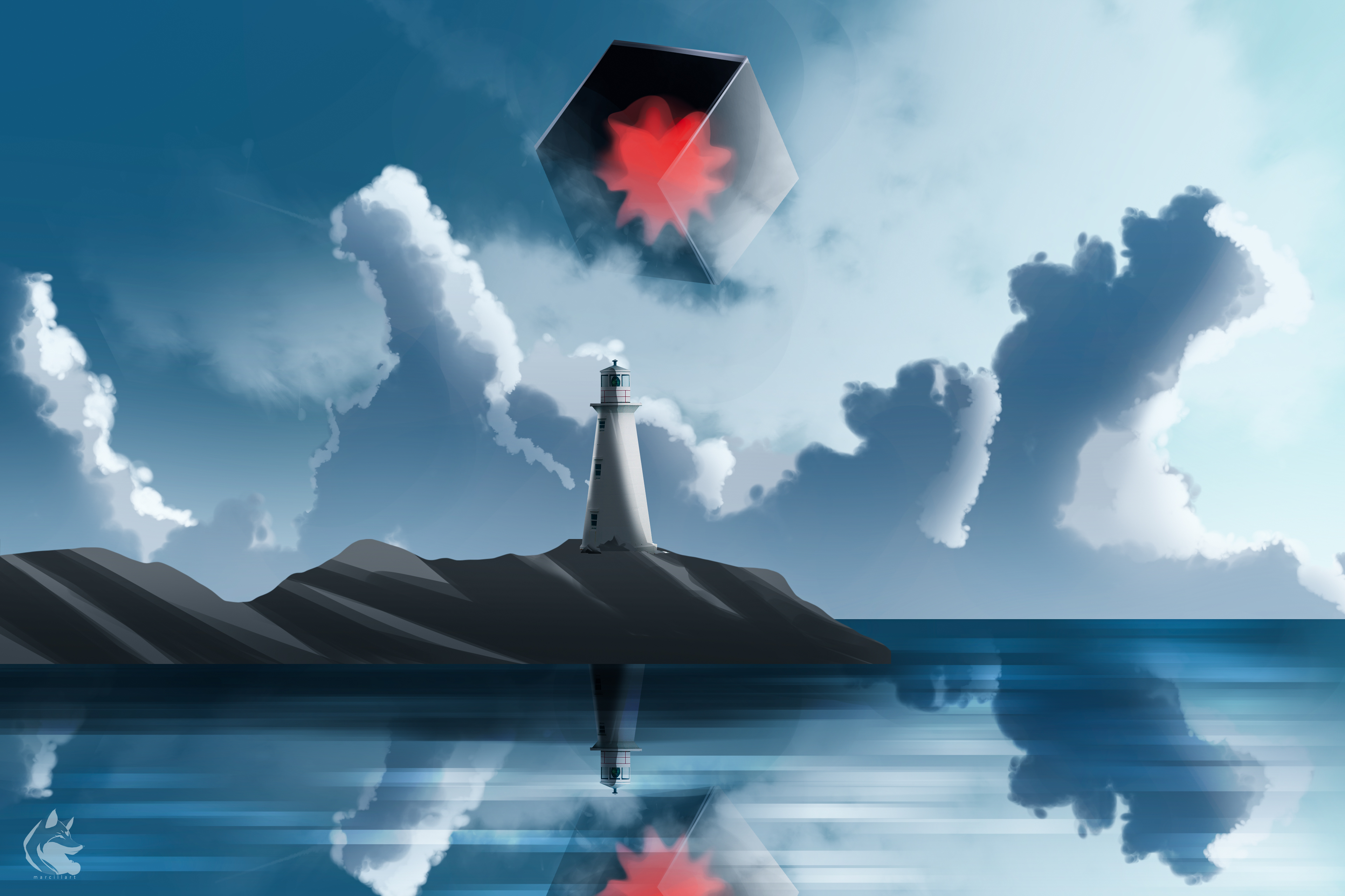 Cube No Mans Sky Surreal Light House Sea Clouds Video Games Reflection 3840x2560