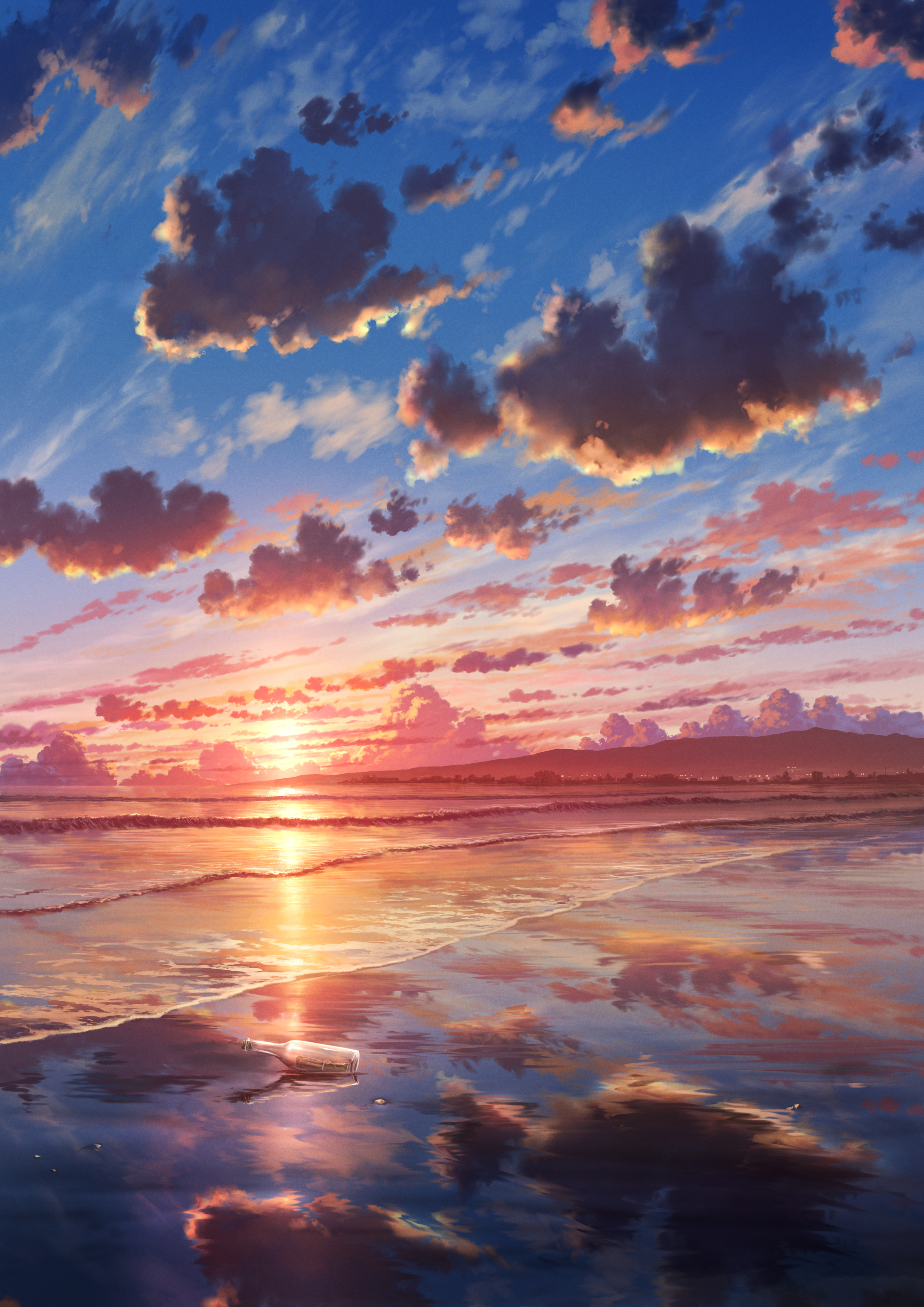 Beach Shore Waves Sunset Sky Clouds Sunset Glow Reflection Glass Bottle Outdoors Pei Sumurai Horizon 2480x3508